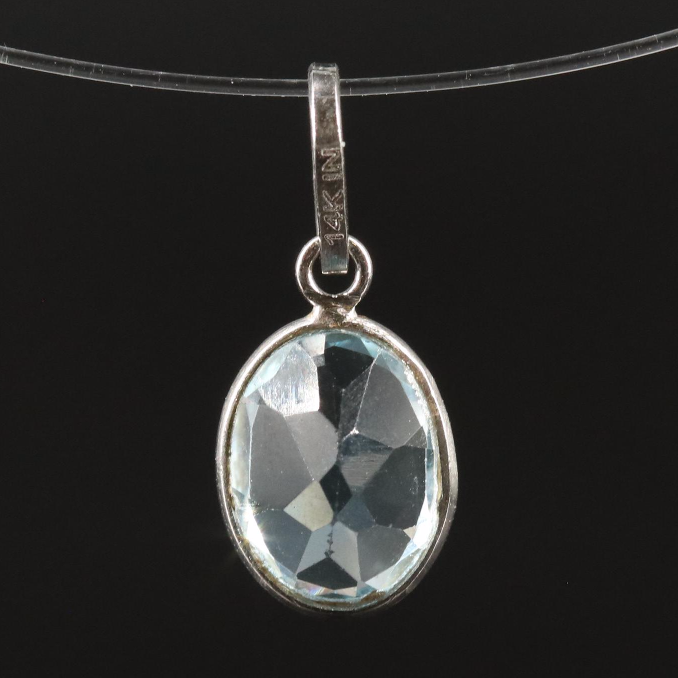 14K Blue Topaz Oval Pendant