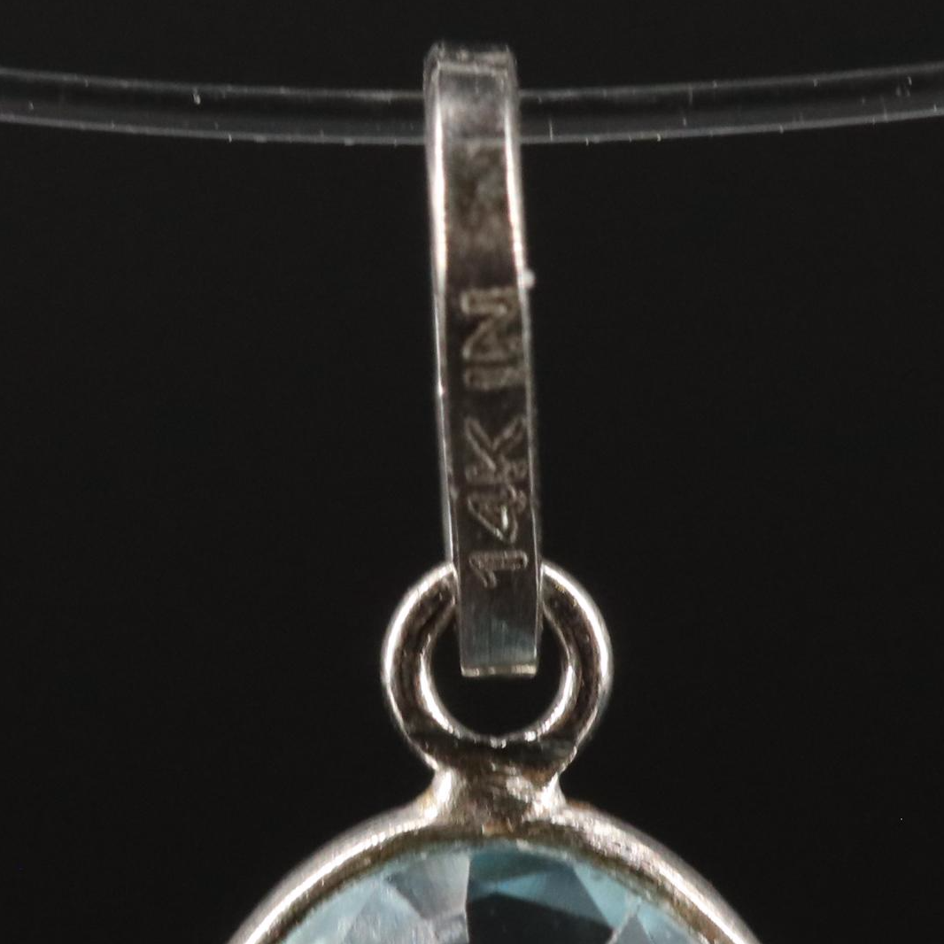 14K Blue Topaz Oval Pendant