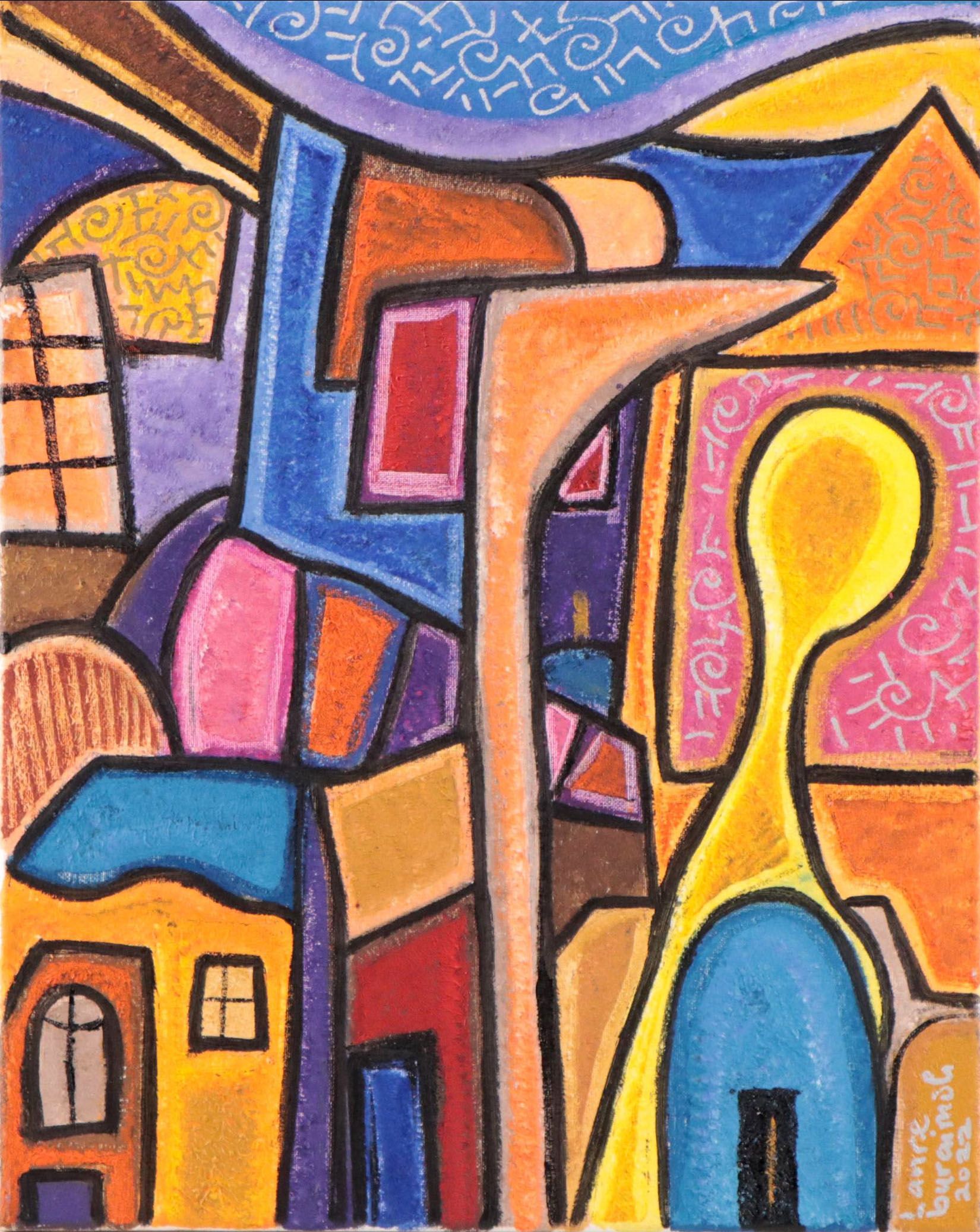 Lanre Buraimoh Oil Painting "Town Center," 2022