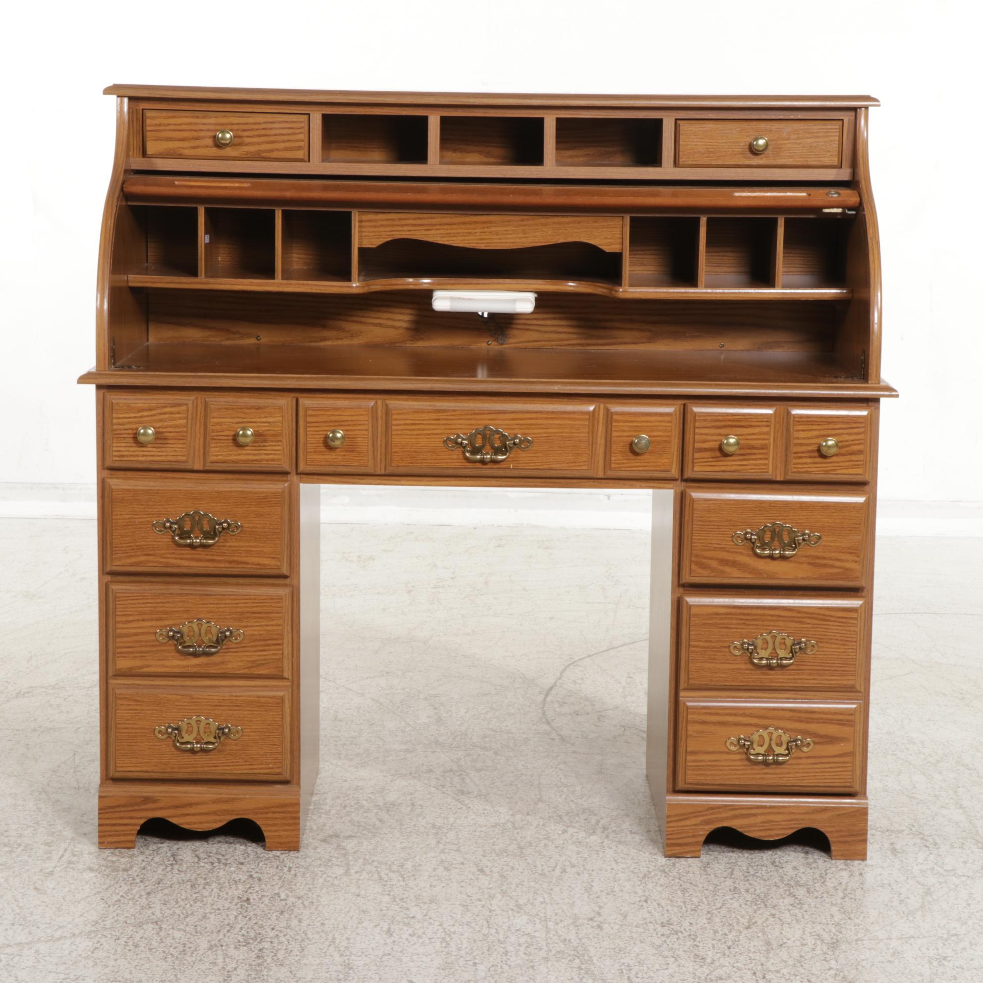 Roll-Top Desk with Oak Laminate Finish, Late 20th to 21st Century