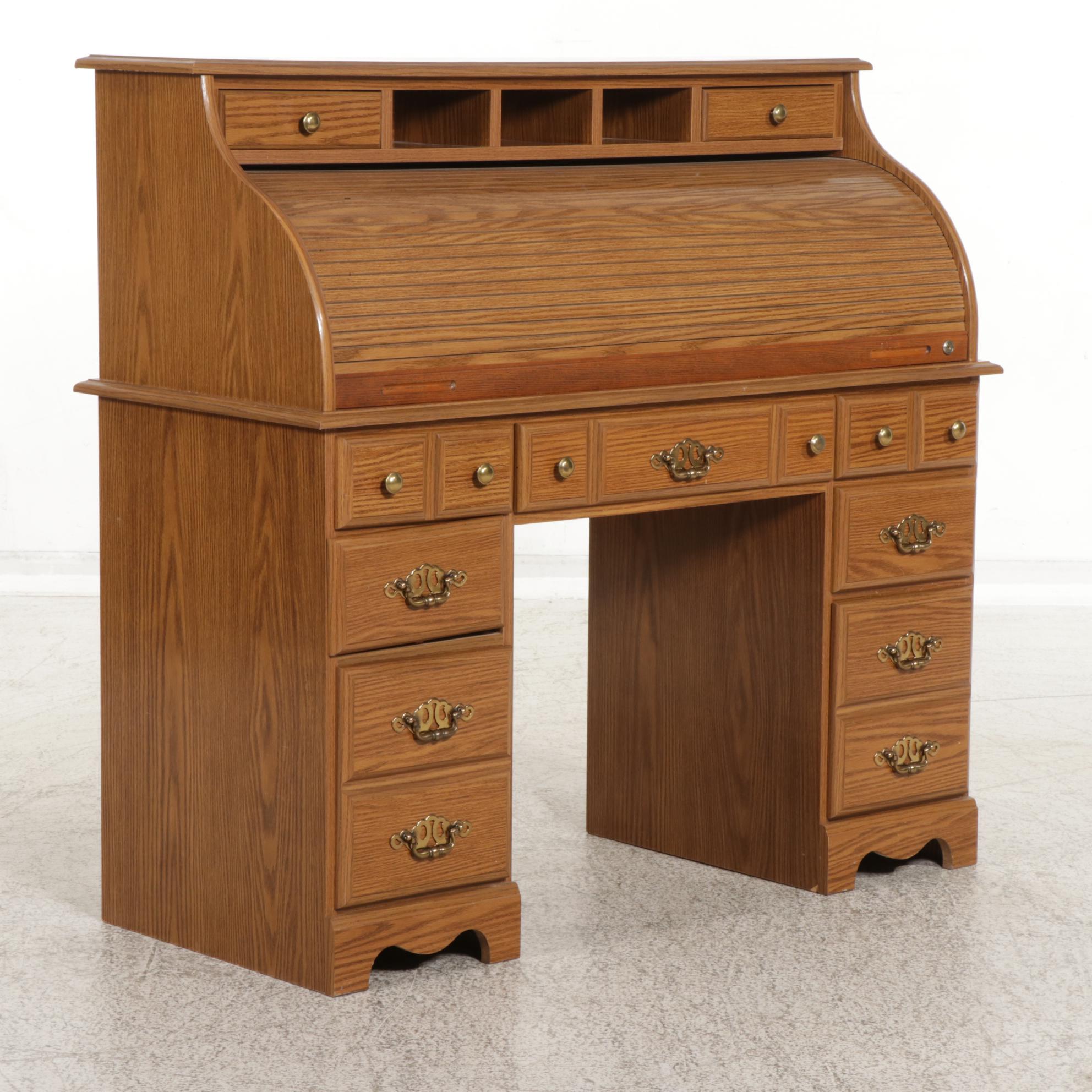 Roll-Top Desk with Oak Laminate Finish, Late 20th to 21st Century