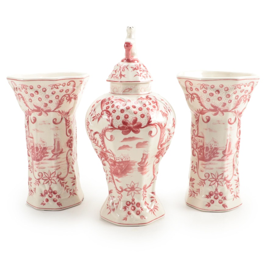 Joanne Reed's Ceramic Pink Delft Style Garniture Set