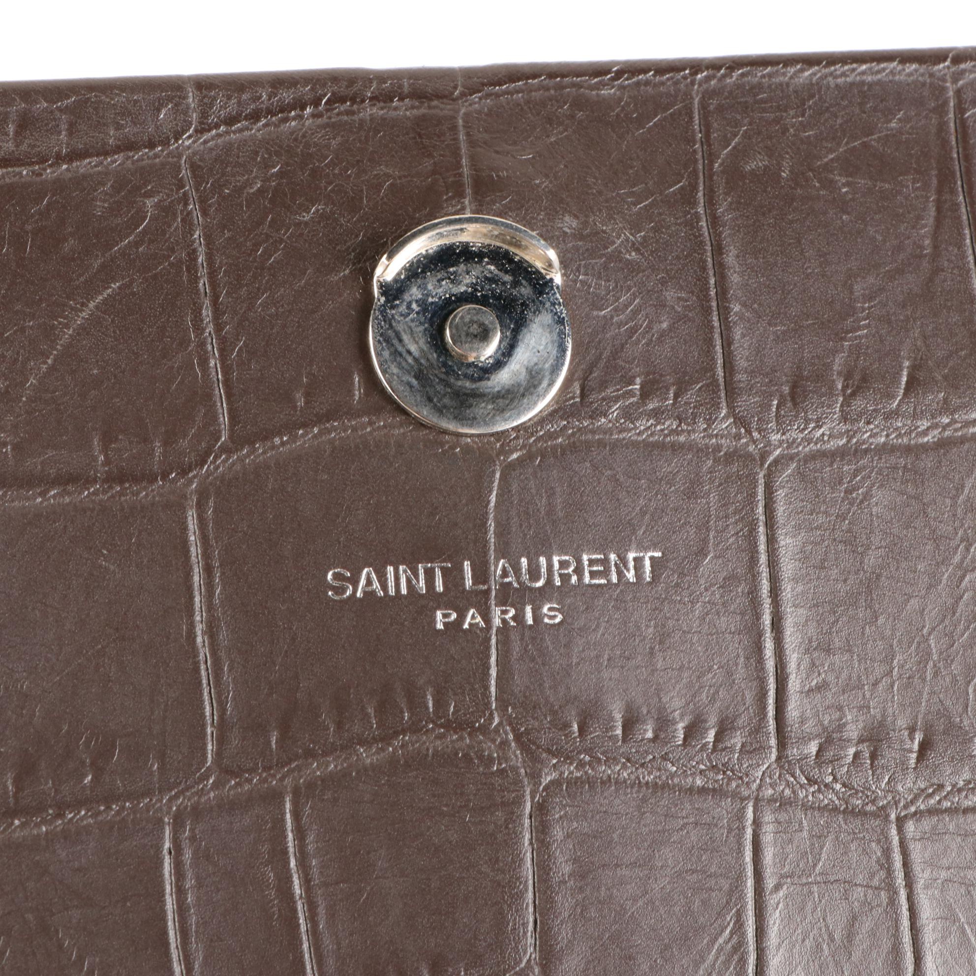 Saint Laurent Monogram and Tassel Bag in Croc-Embossed Leather