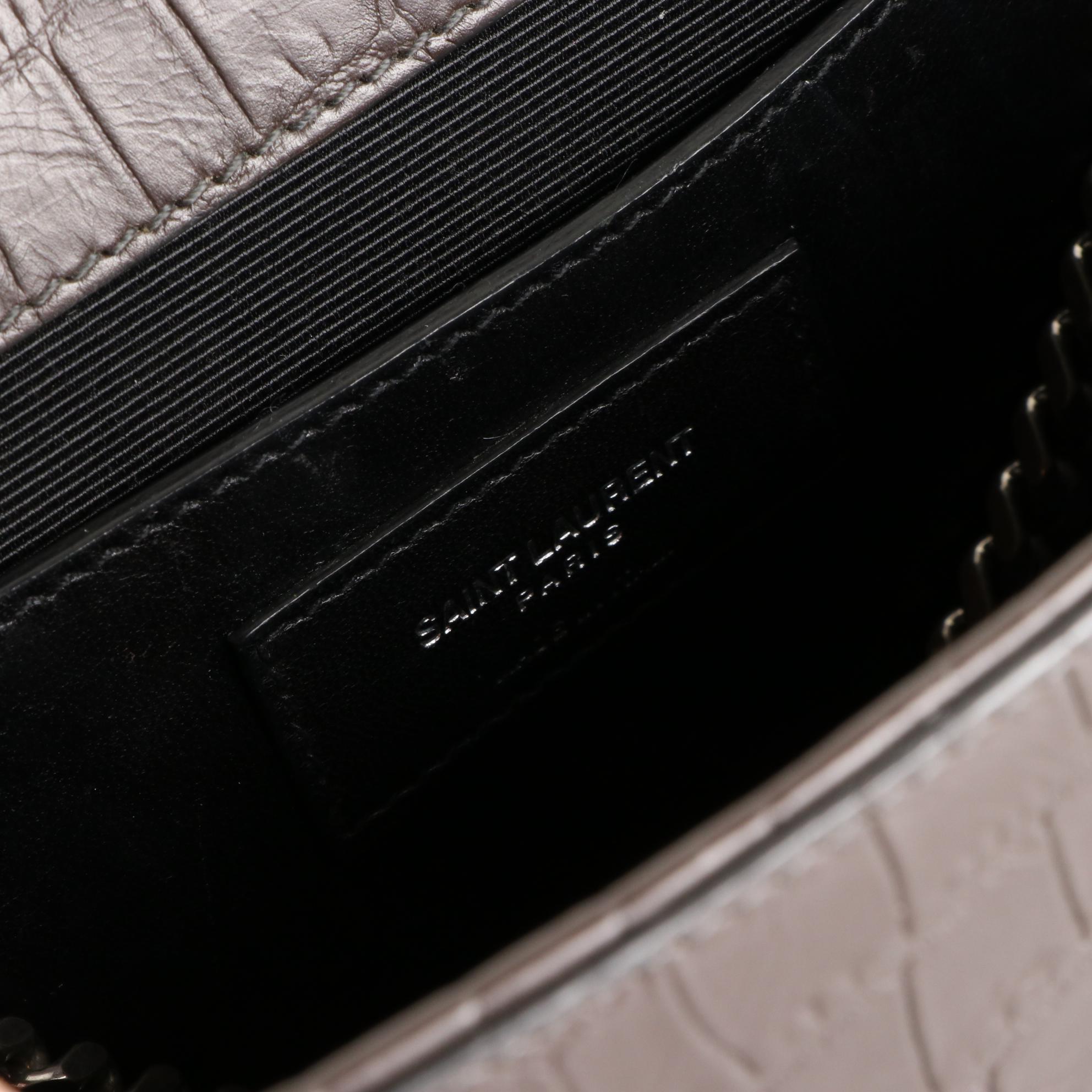 Saint Laurent Monogram and Tassel Bag in Croc-Embossed Leather