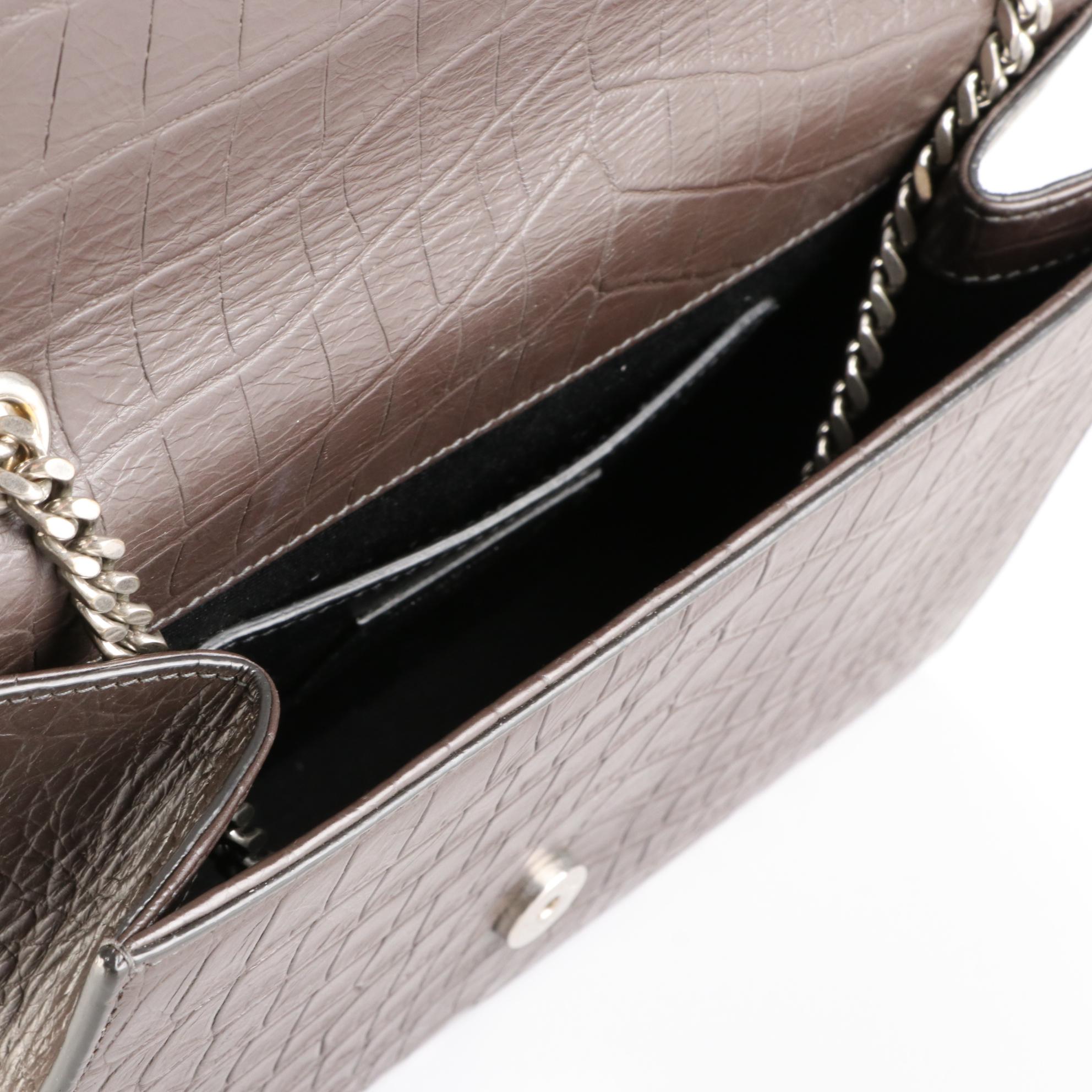 Saint Laurent Monogram and Tassel Bag in Croc-Embossed Leather