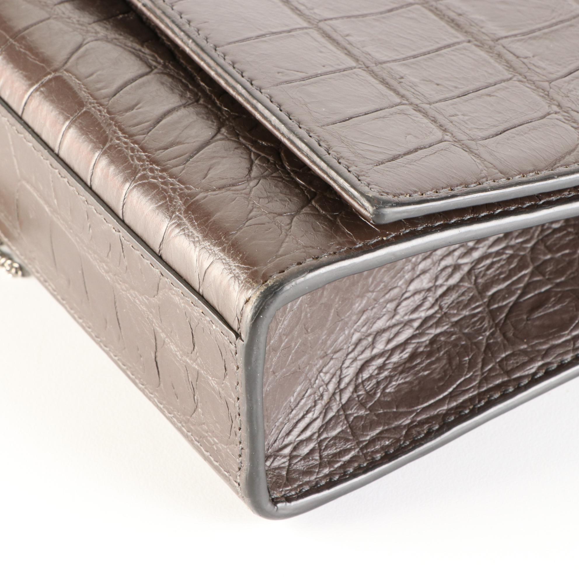 Saint Laurent Monogram and Tassel Bag in Croc-Embossed Leather