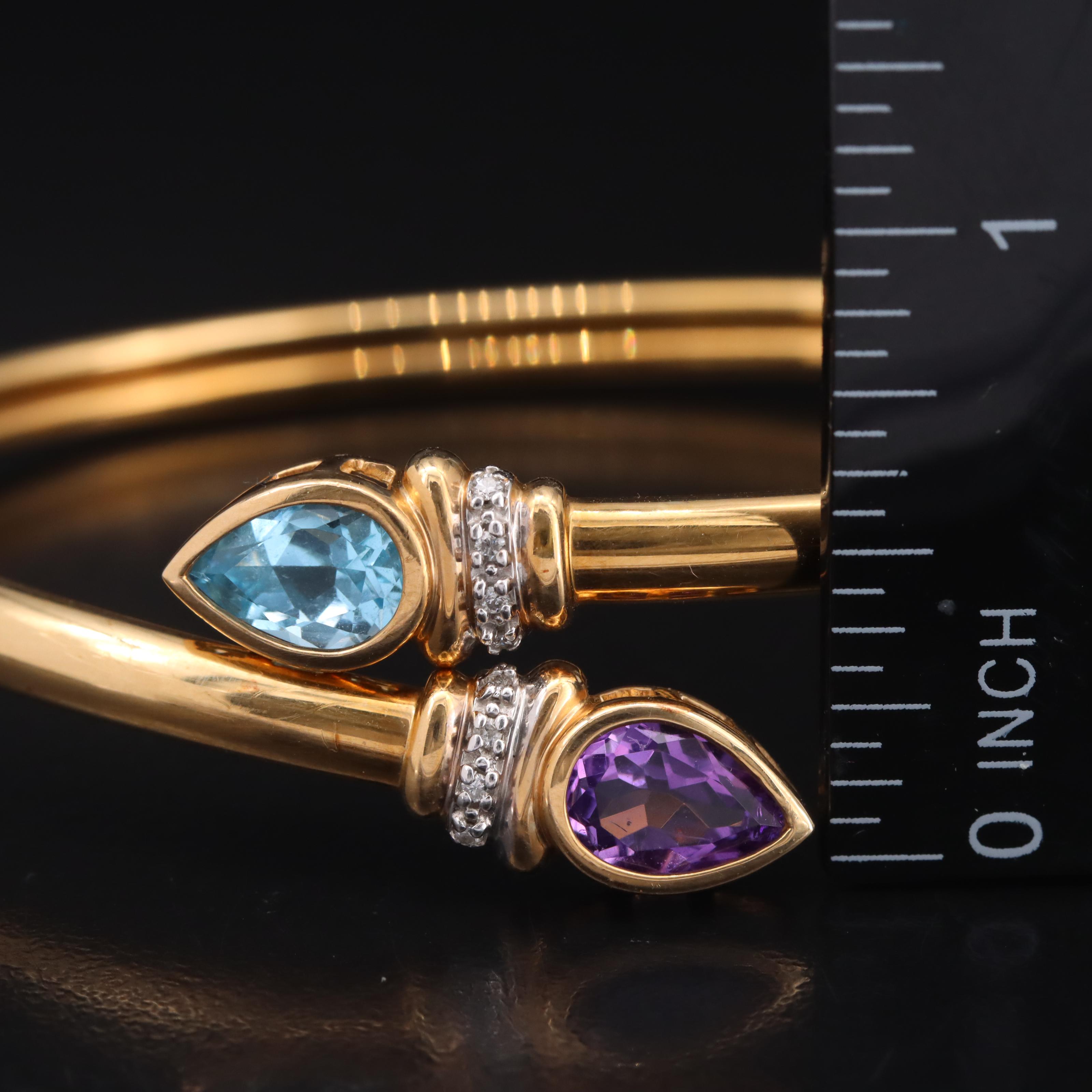 14K Amethyst, Sky Blue Topaz and Diamond Bypass Flex Cuff