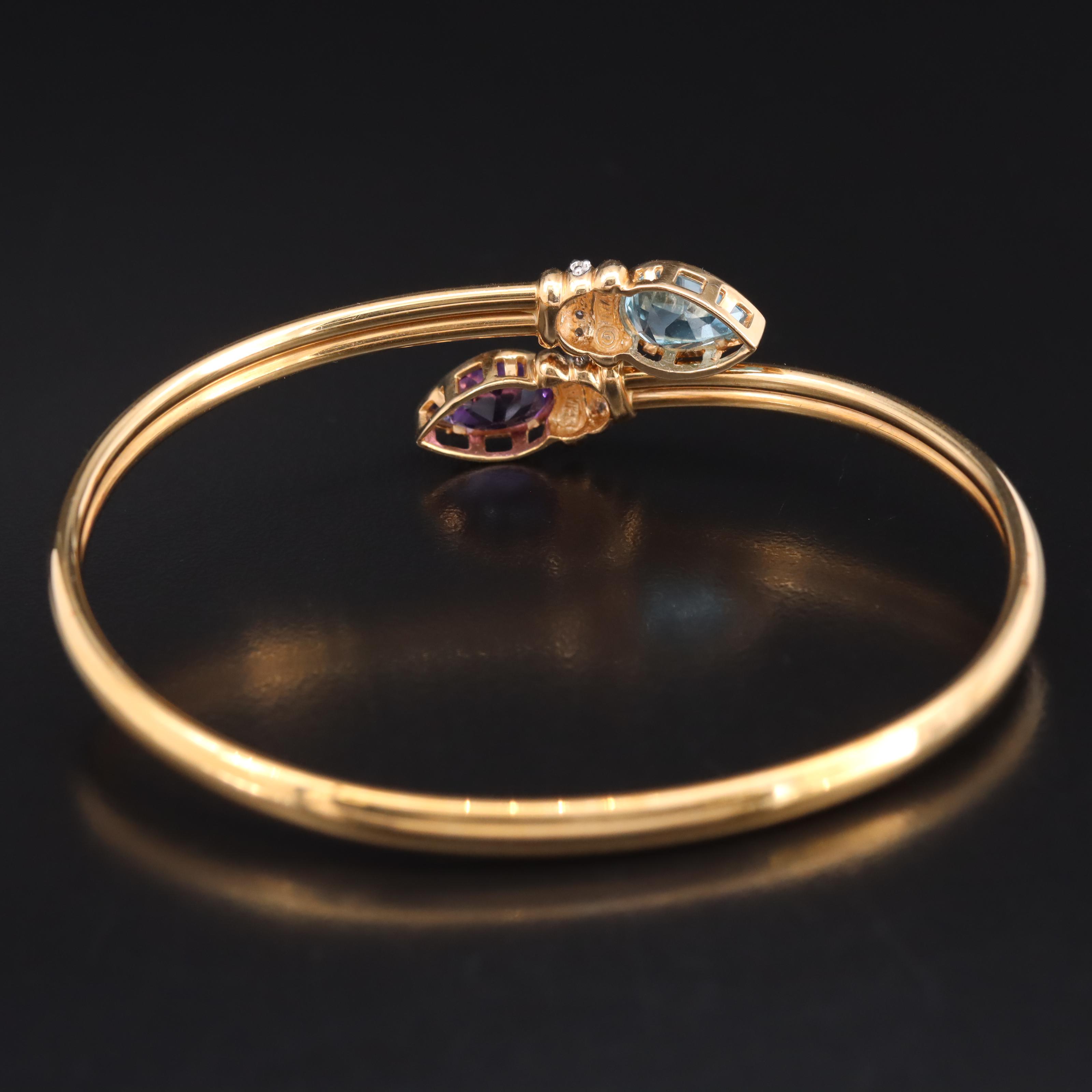 14K Amethyst, Sky Blue Topaz and Diamond Bypass Flex Cuff