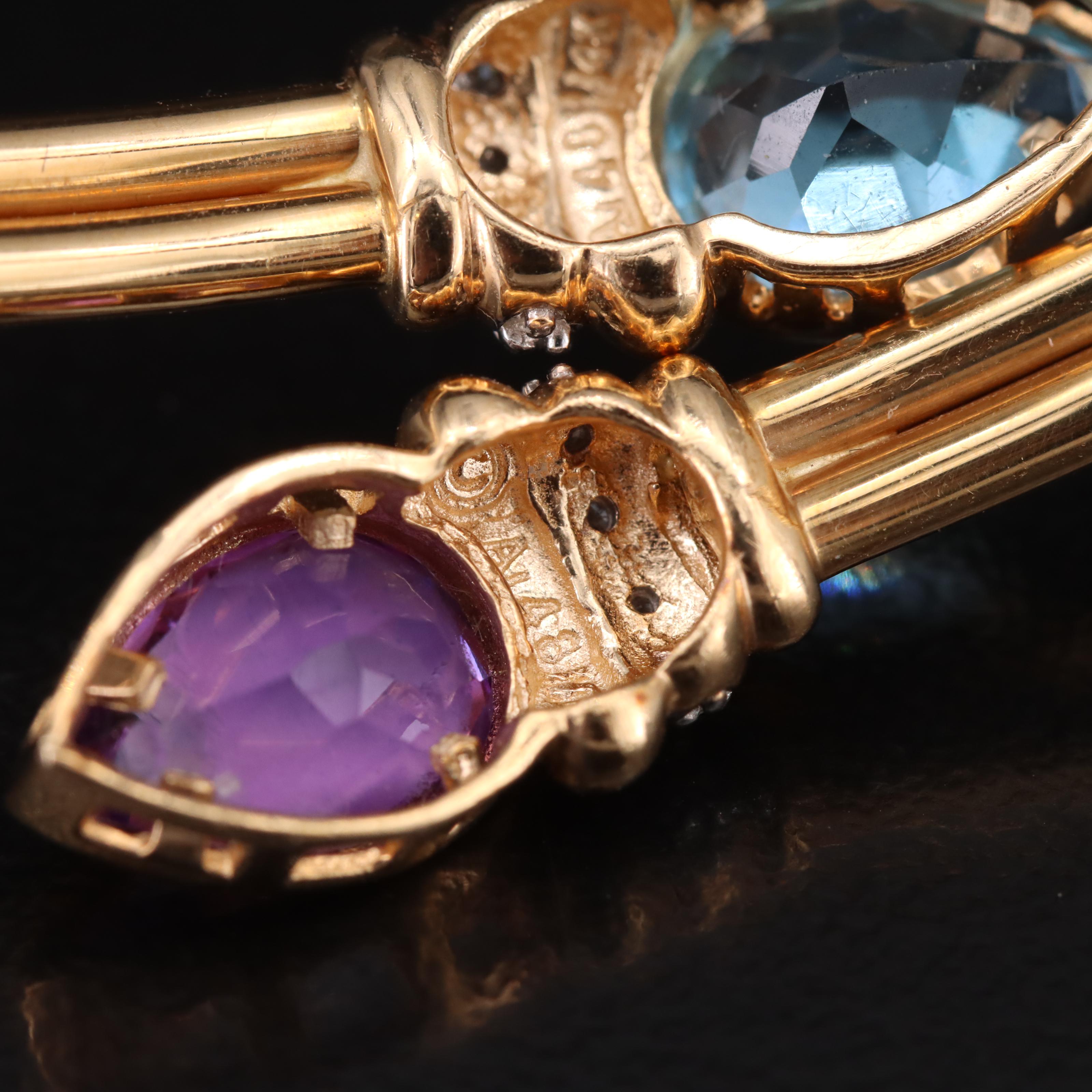 14K Amethyst, Sky Blue Topaz and Diamond Bypass Flex Cuff