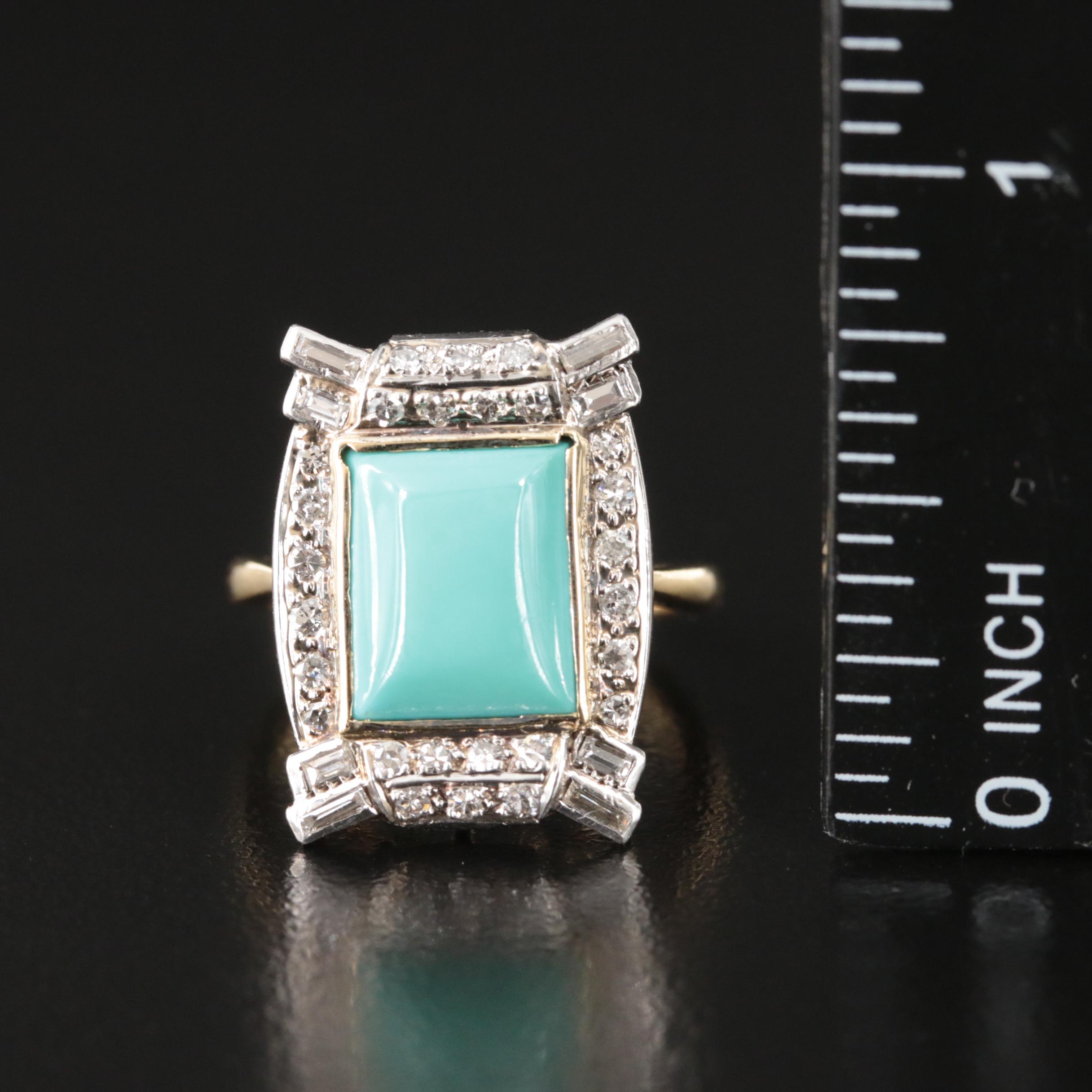 Vintage 18K Turquoise and Diamond Ring with Platinum Accents
