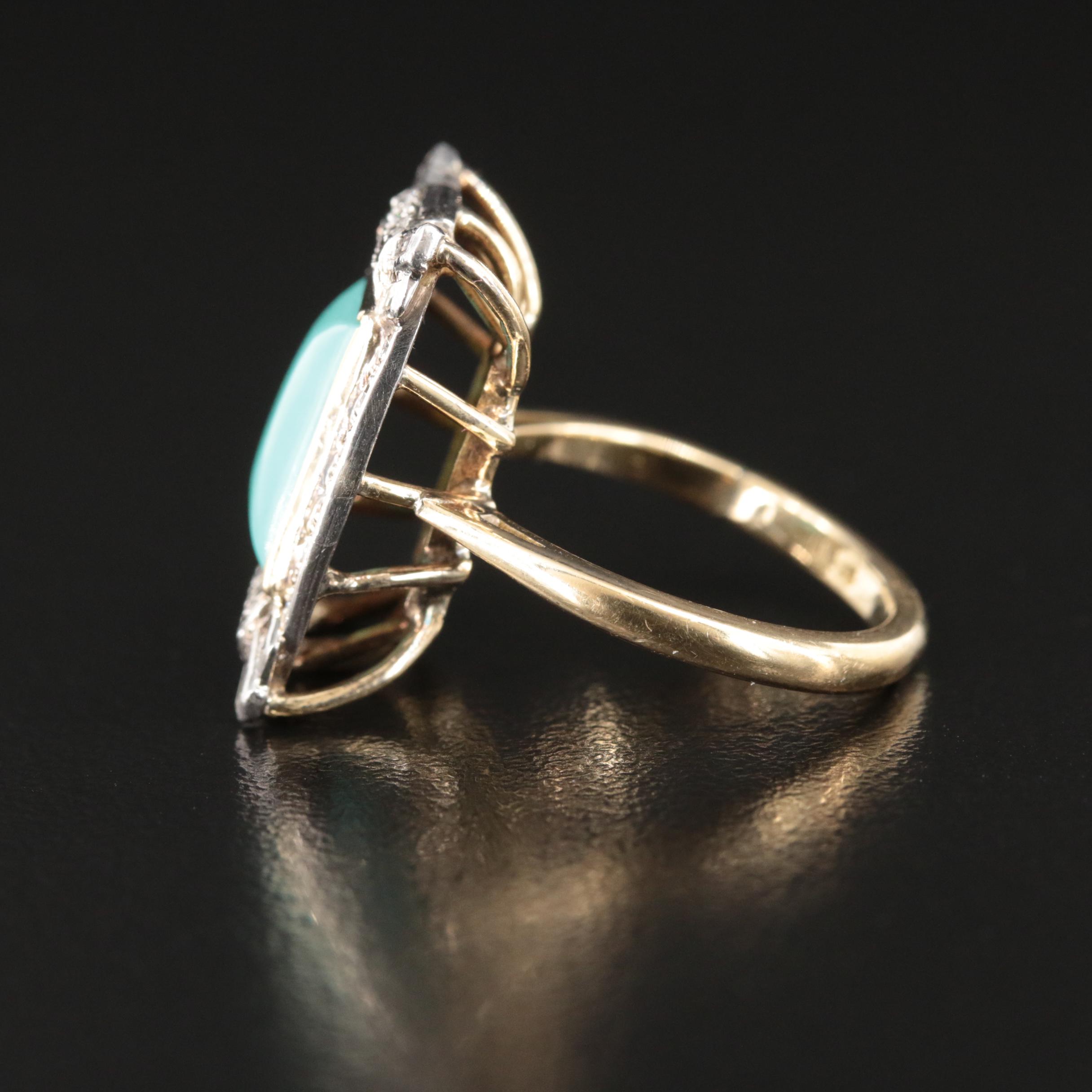 Vintage 18K Turquoise and Diamond Ring with Platinum Accents
