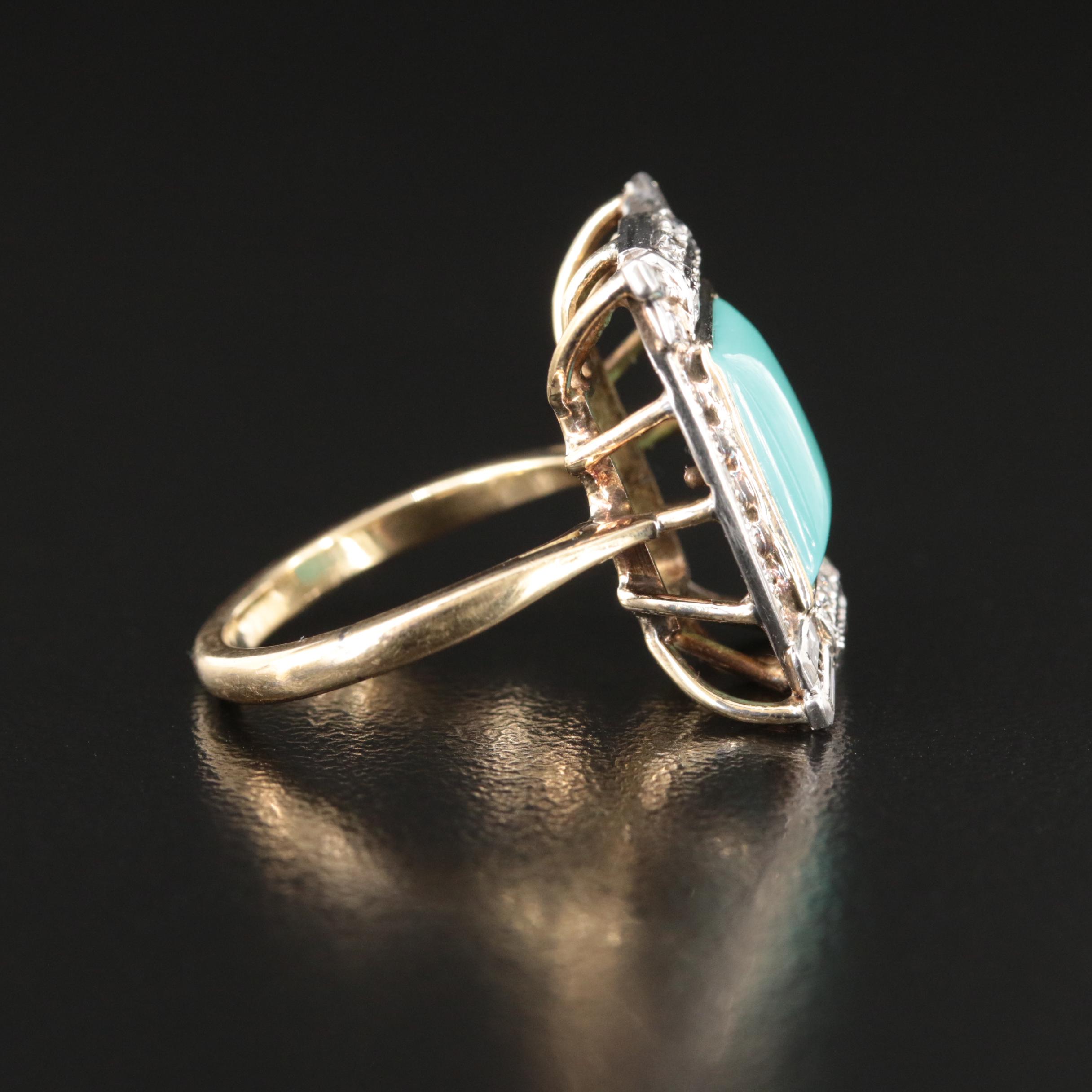 Vintage 18K Turquoise and Diamond Ring with Platinum Accents