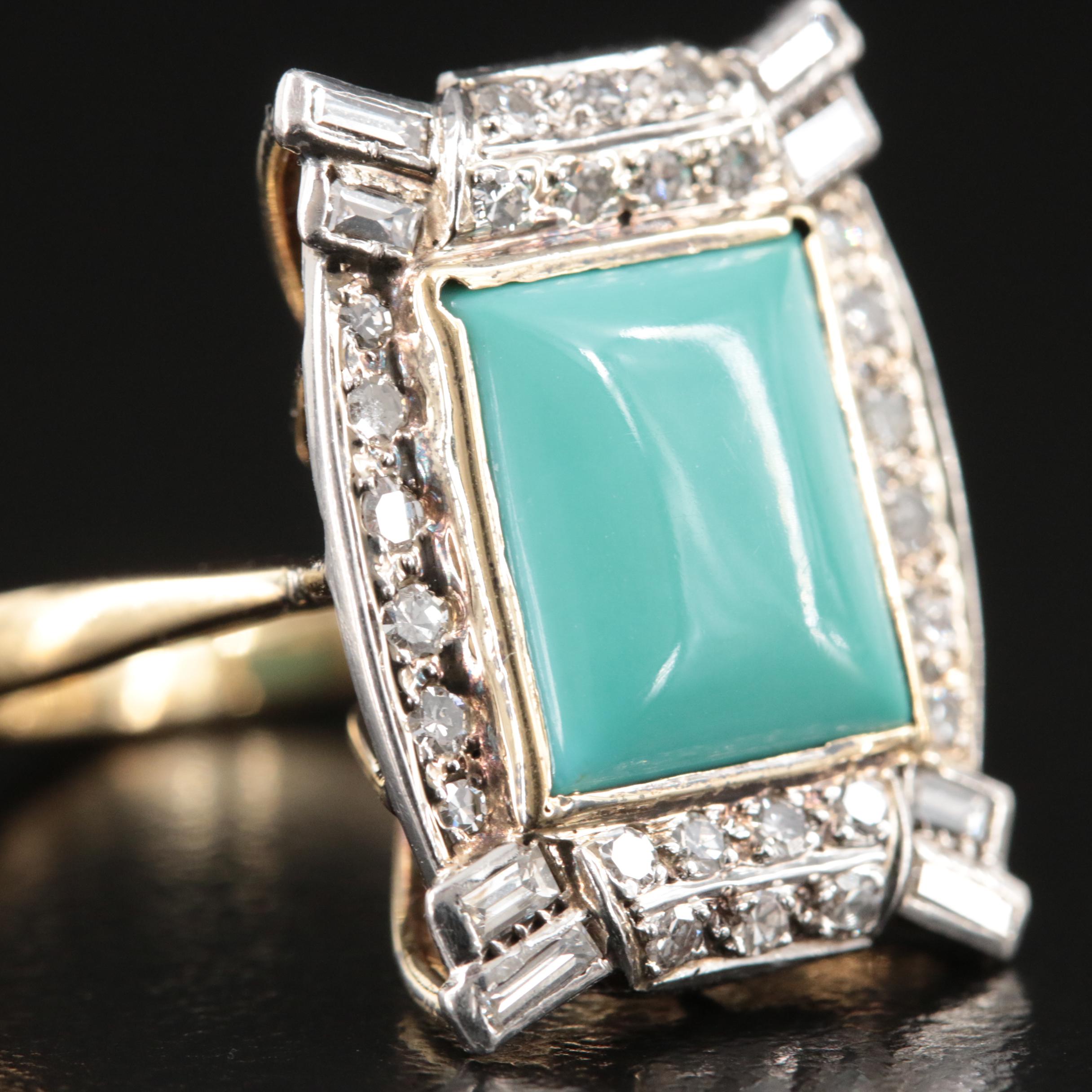 Vintage 18K Turquoise and Diamond Ring with Platinum Accents