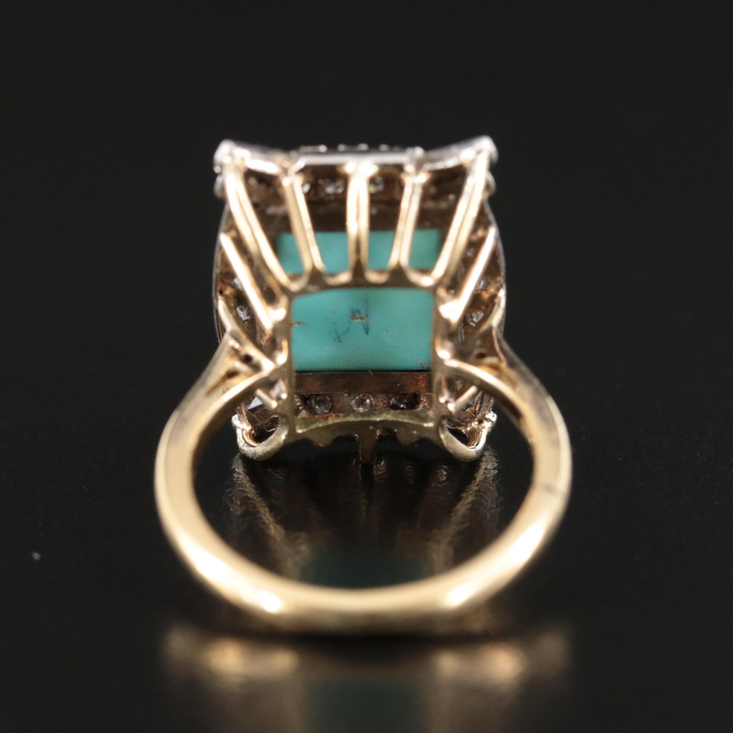 Vintage 18K Turquoise and Diamond Ring with Platinum Accents