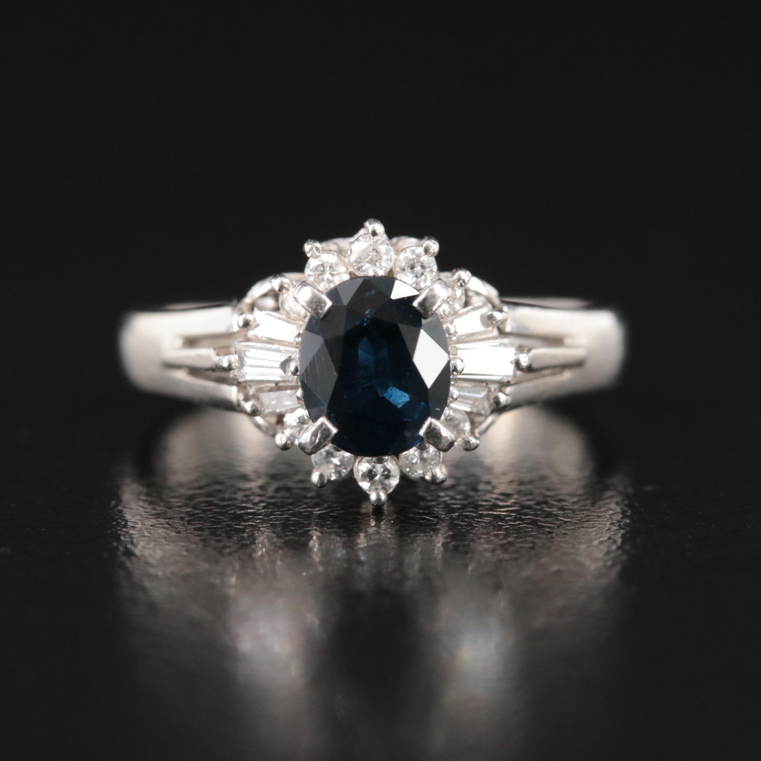 Platinum Sapphire and Diamond Ring
