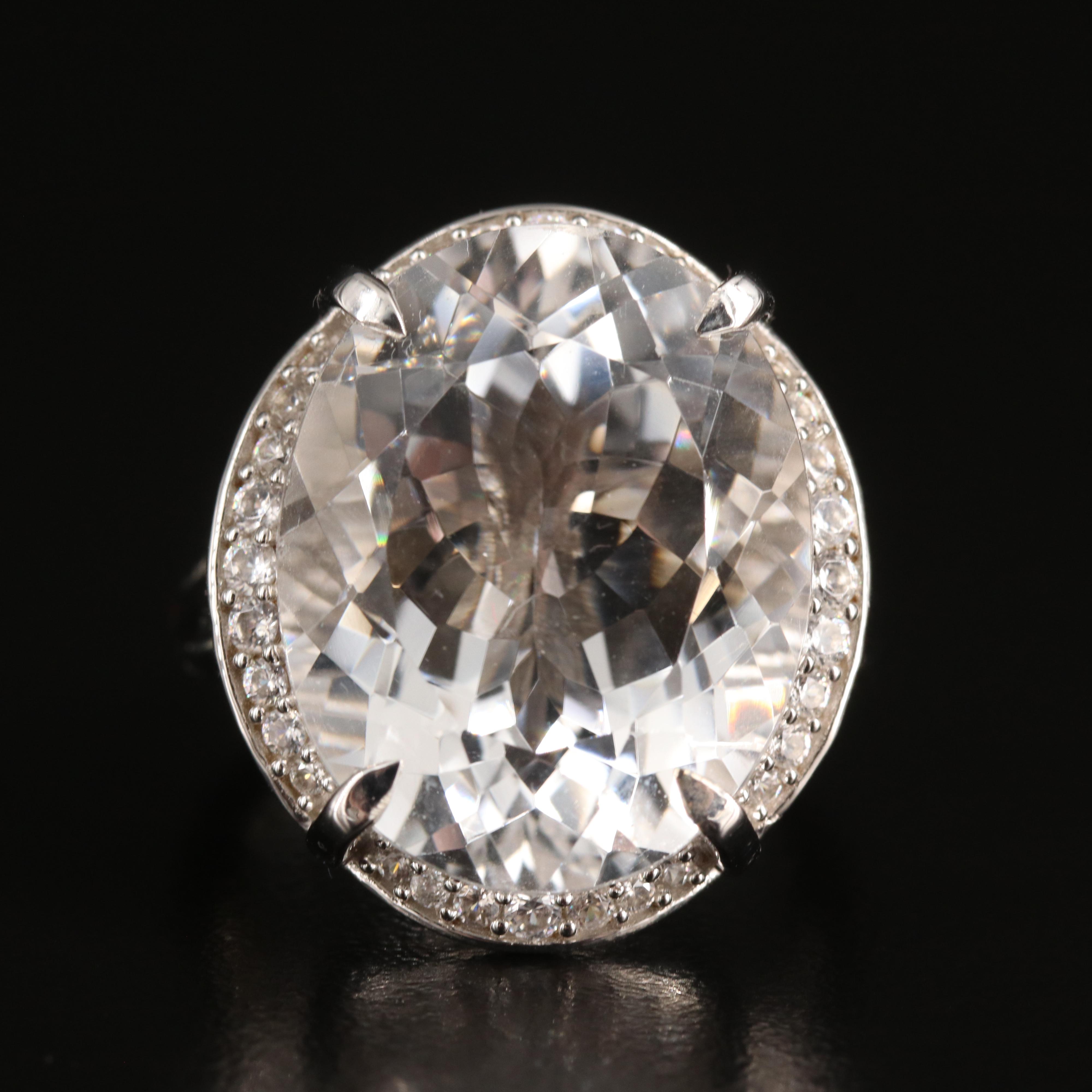 Sterling Rock Crystal Quartz and Zircon Ring