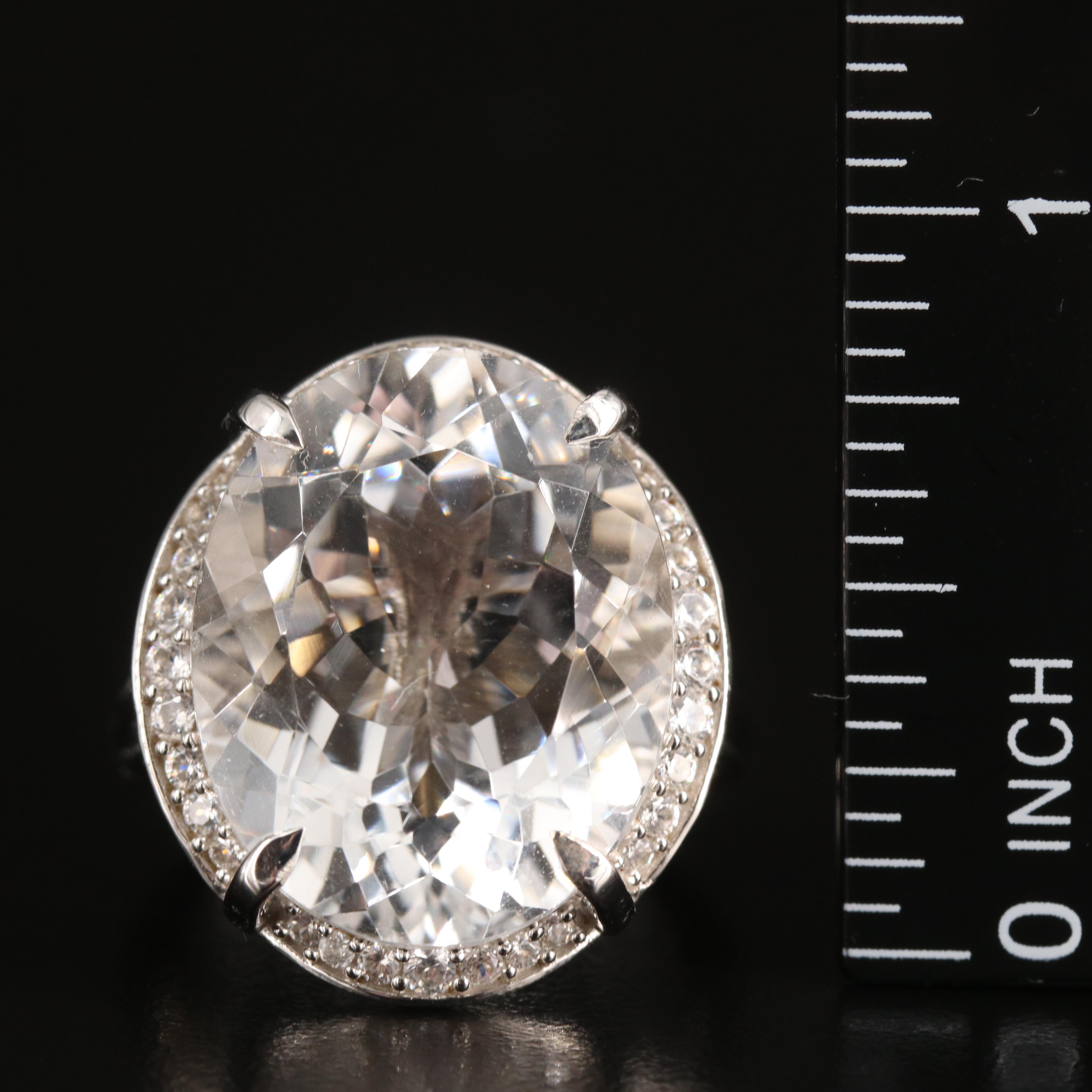 Sterling Rock Crystal Quartz and Zircon Ring