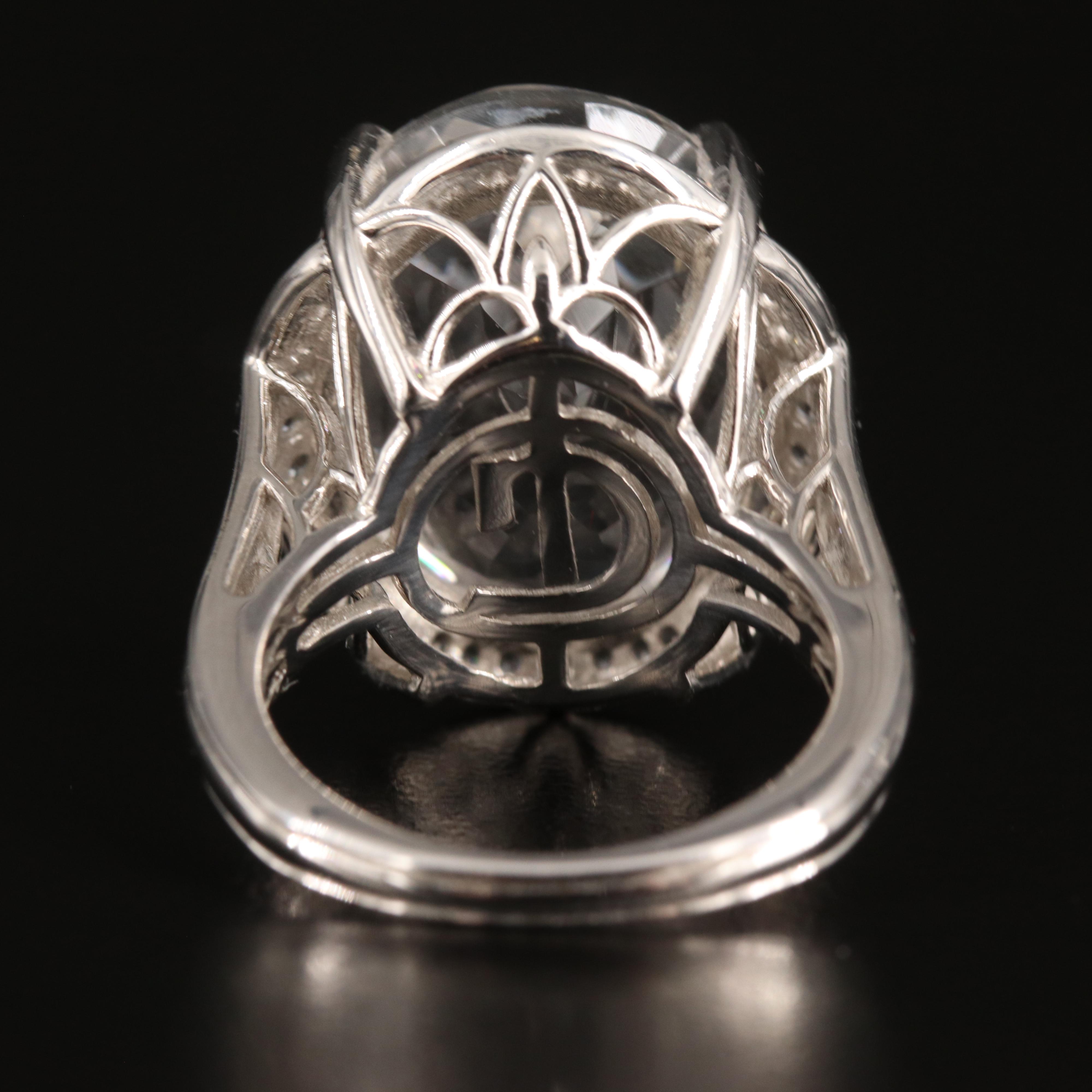 Sterling Rock Crystal Quartz and Zircon Ring