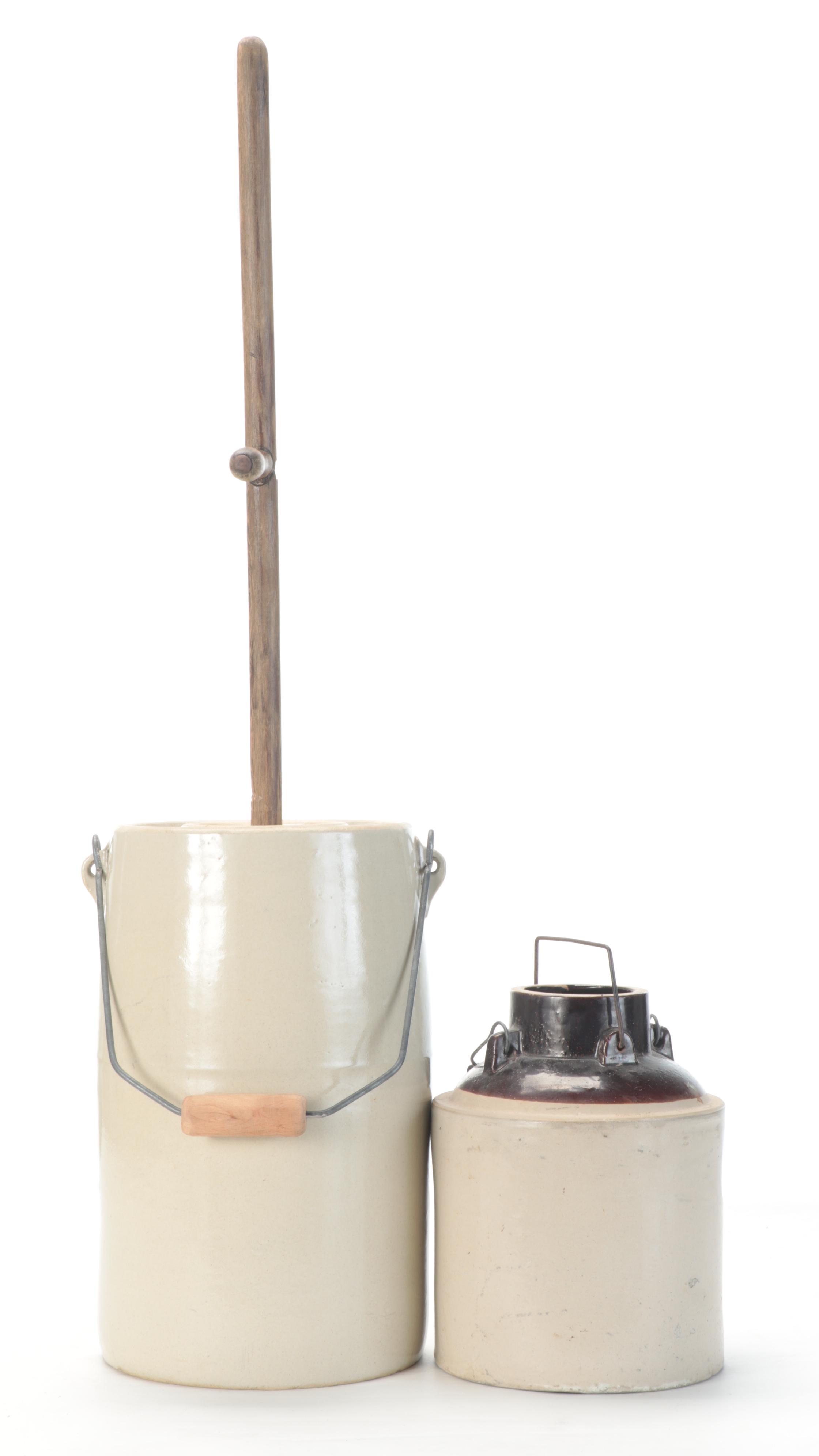 Western Stoneware Co. Five-Gallon Butter Churn with Dip Glazed Stoneware Crock