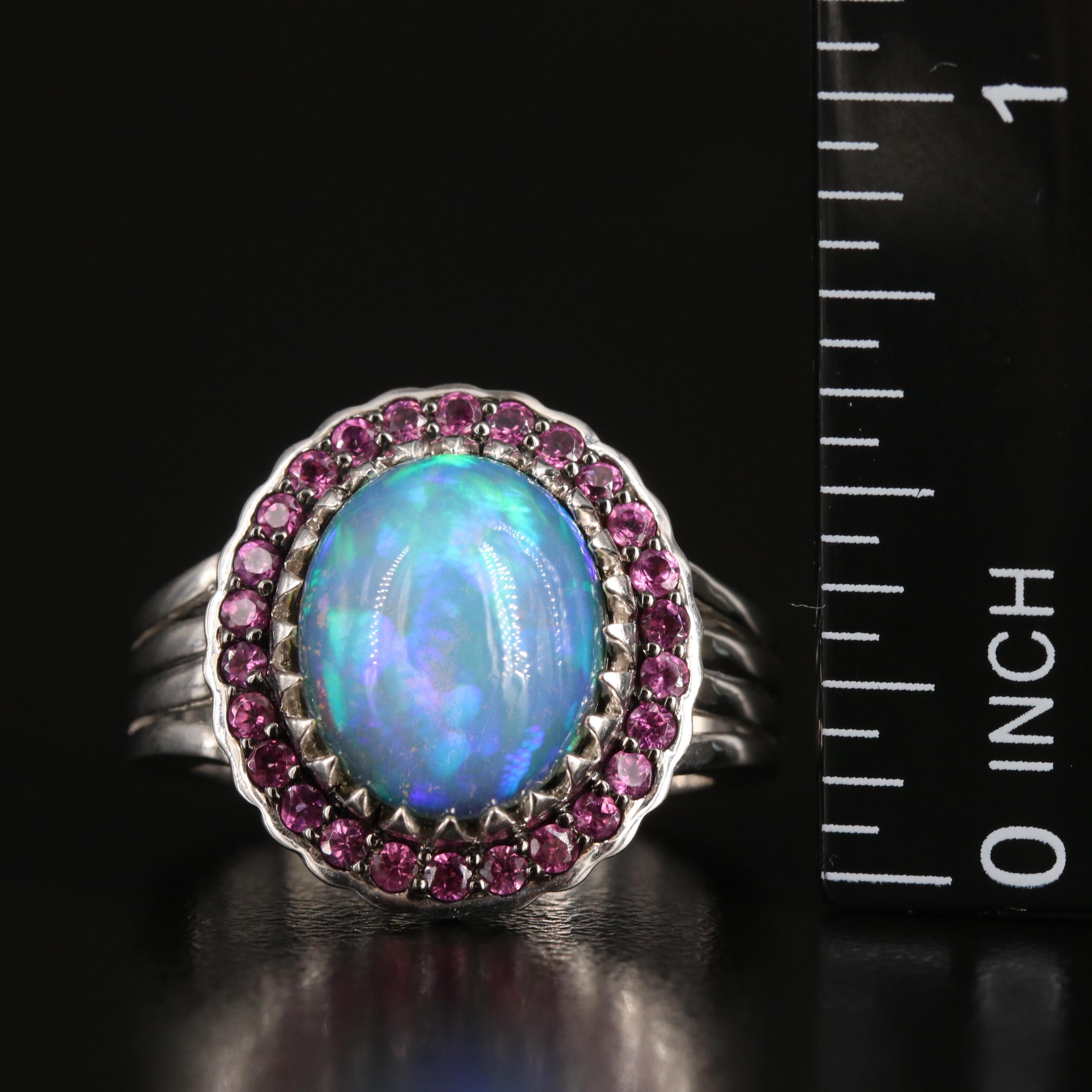 Sterling Opal Doublet and Garnet Ring
