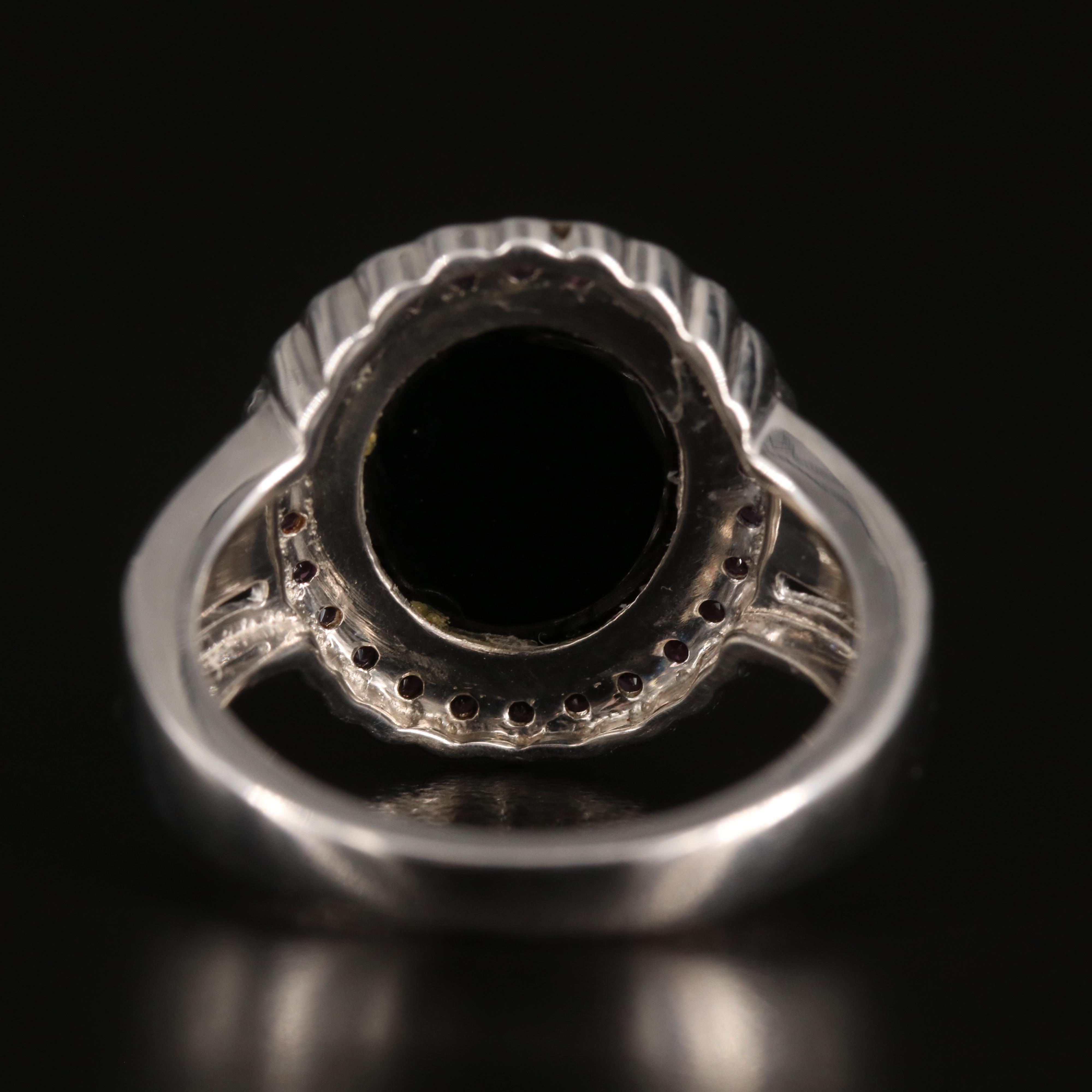 Sterling Opal Doublet and Garnet Ring