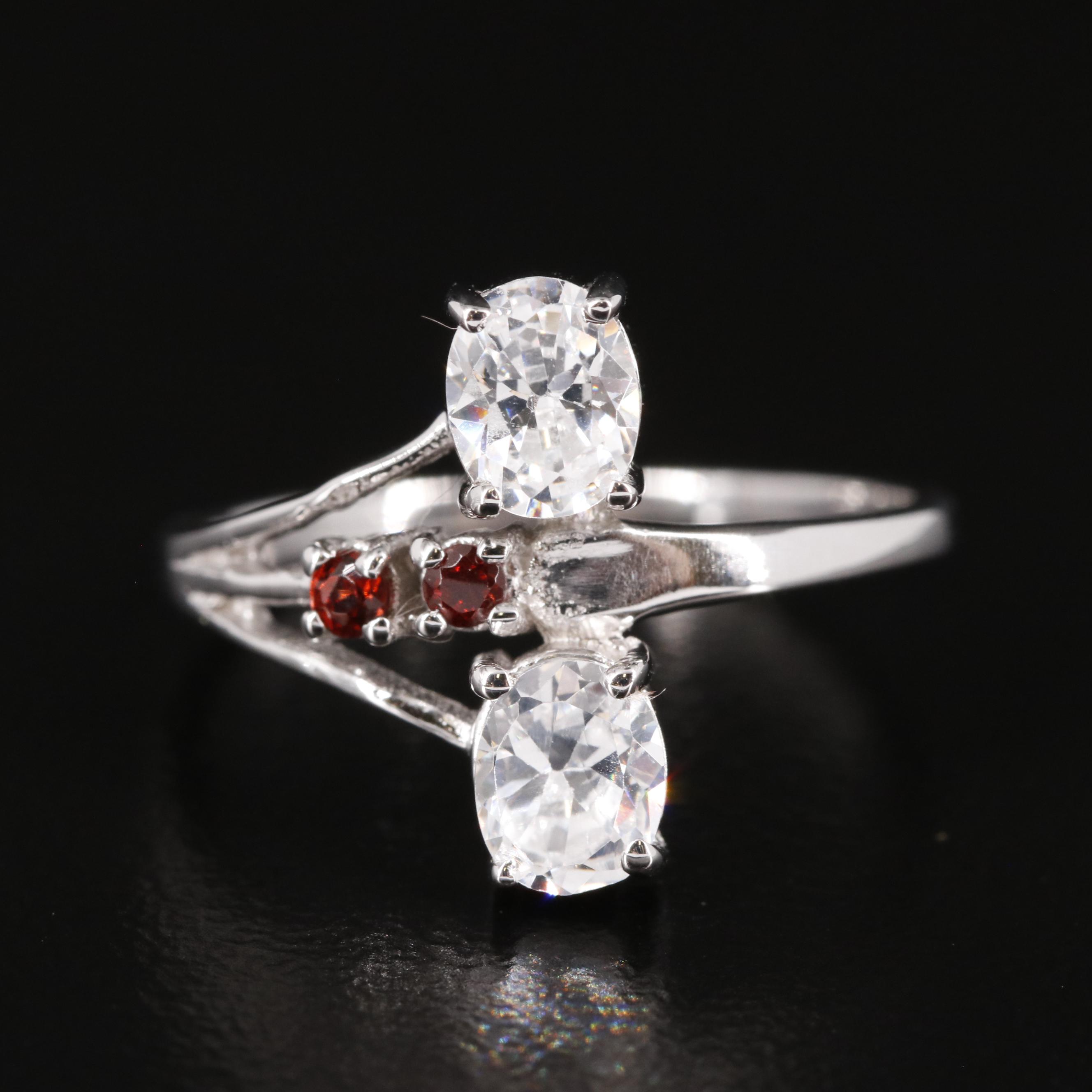 Sterling Cubic Zirconia and Garnet Ring
