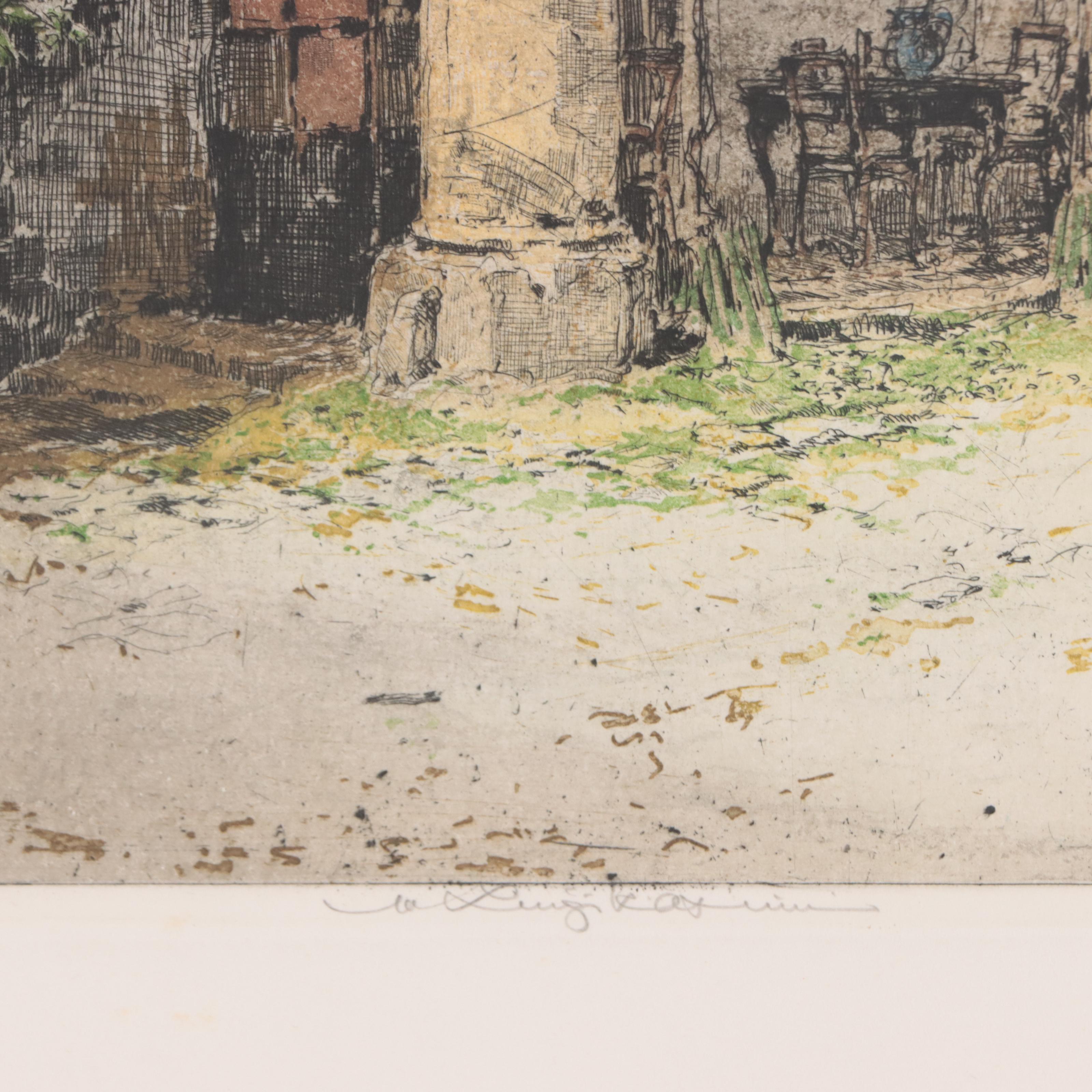 Luigi Kasimir Hand-Colored Etching "Kornmesserhaus in Bruck"