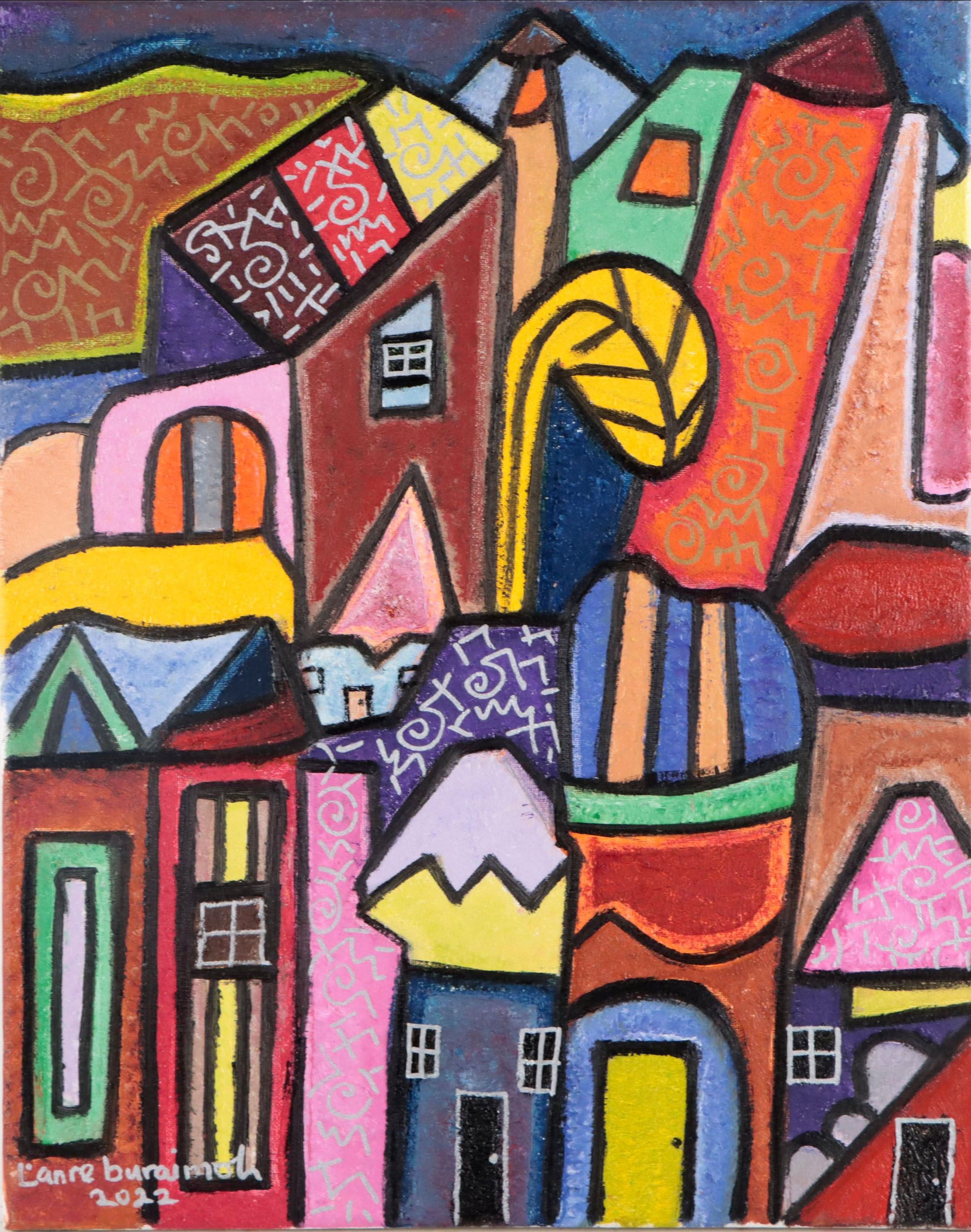 Lanre Buraimoh Oil Painting "New Town," 2022