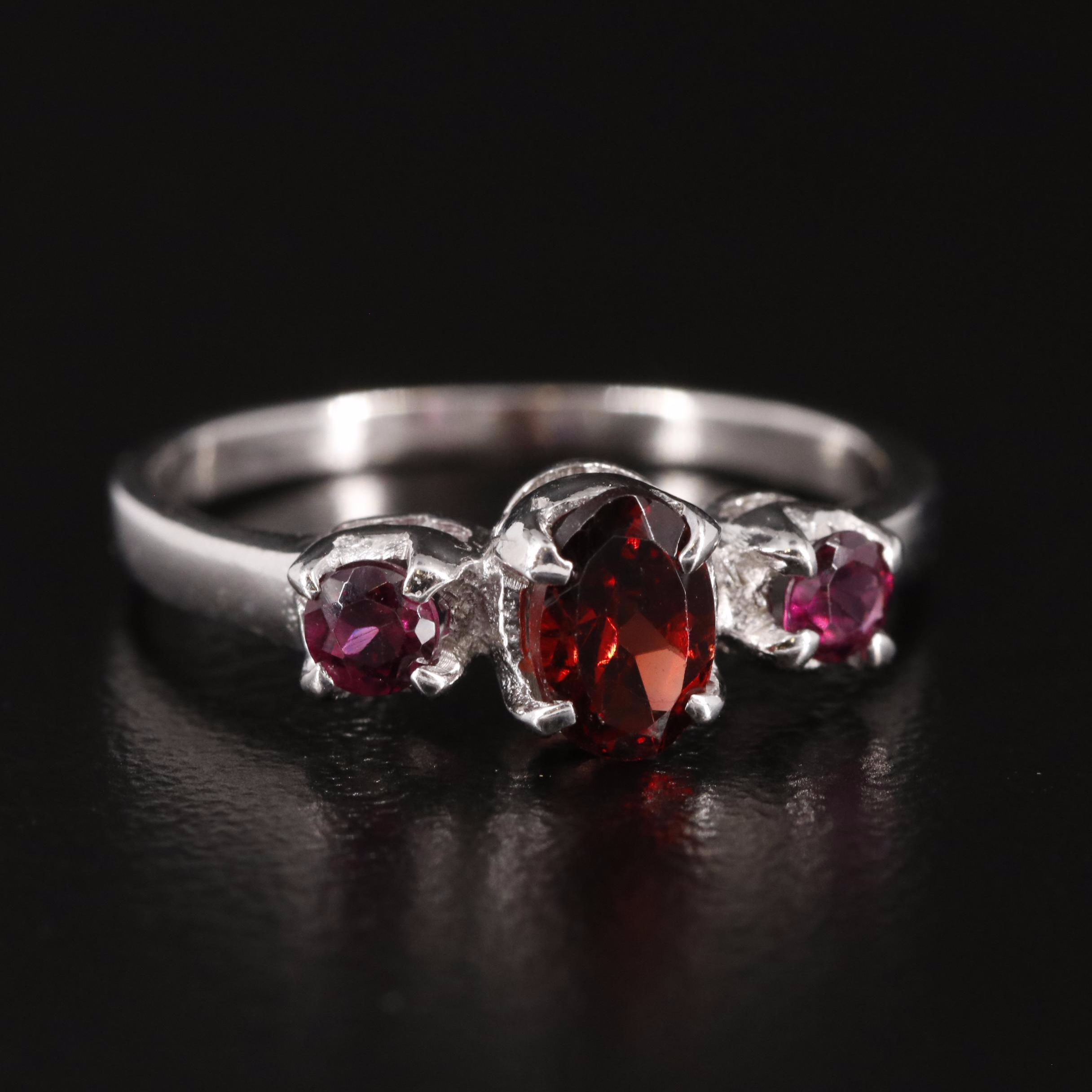 Sterling Garnet Three Stone Ring