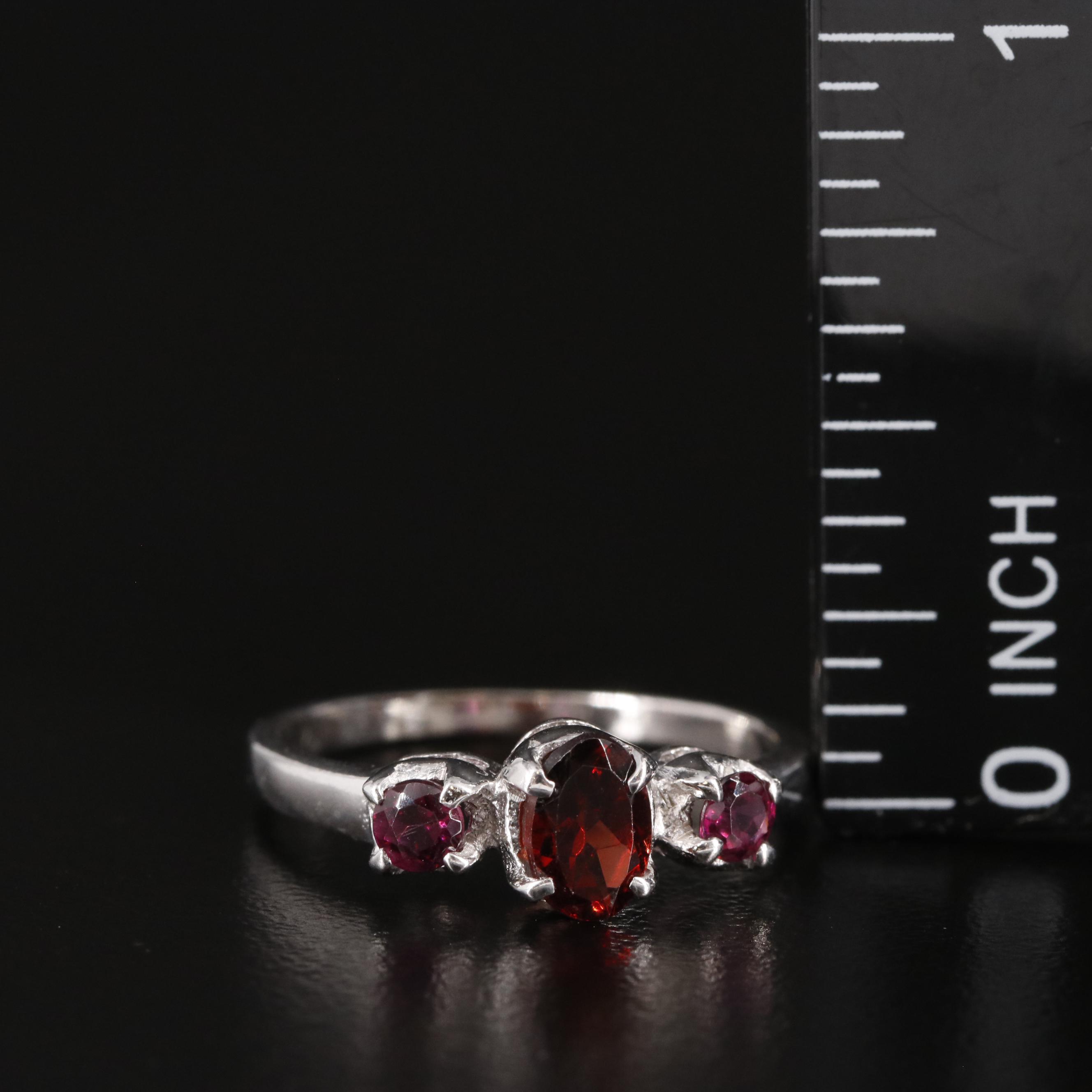 Sterling Garnet Three Stone Ring