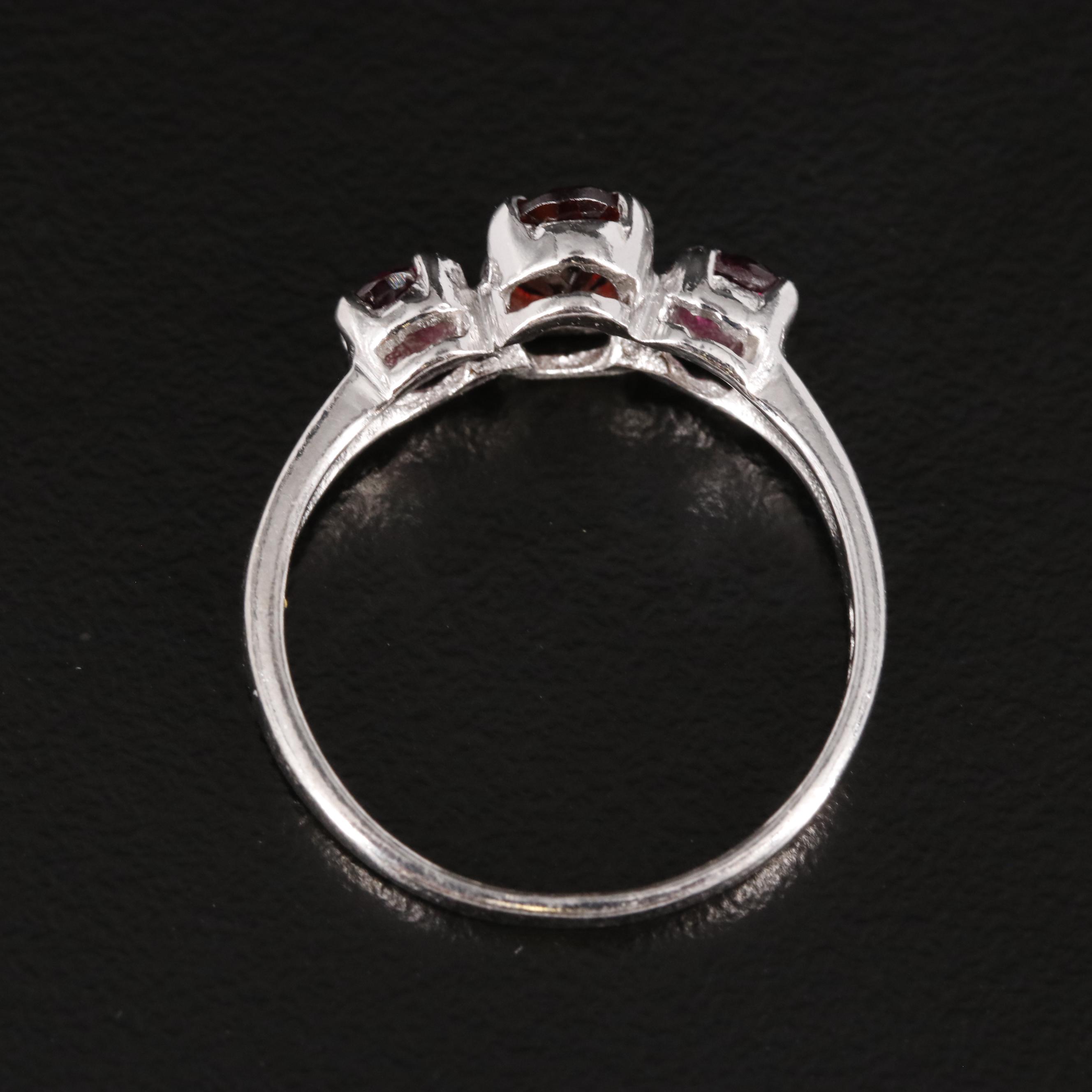 Sterling Garnet Three Stone Ring