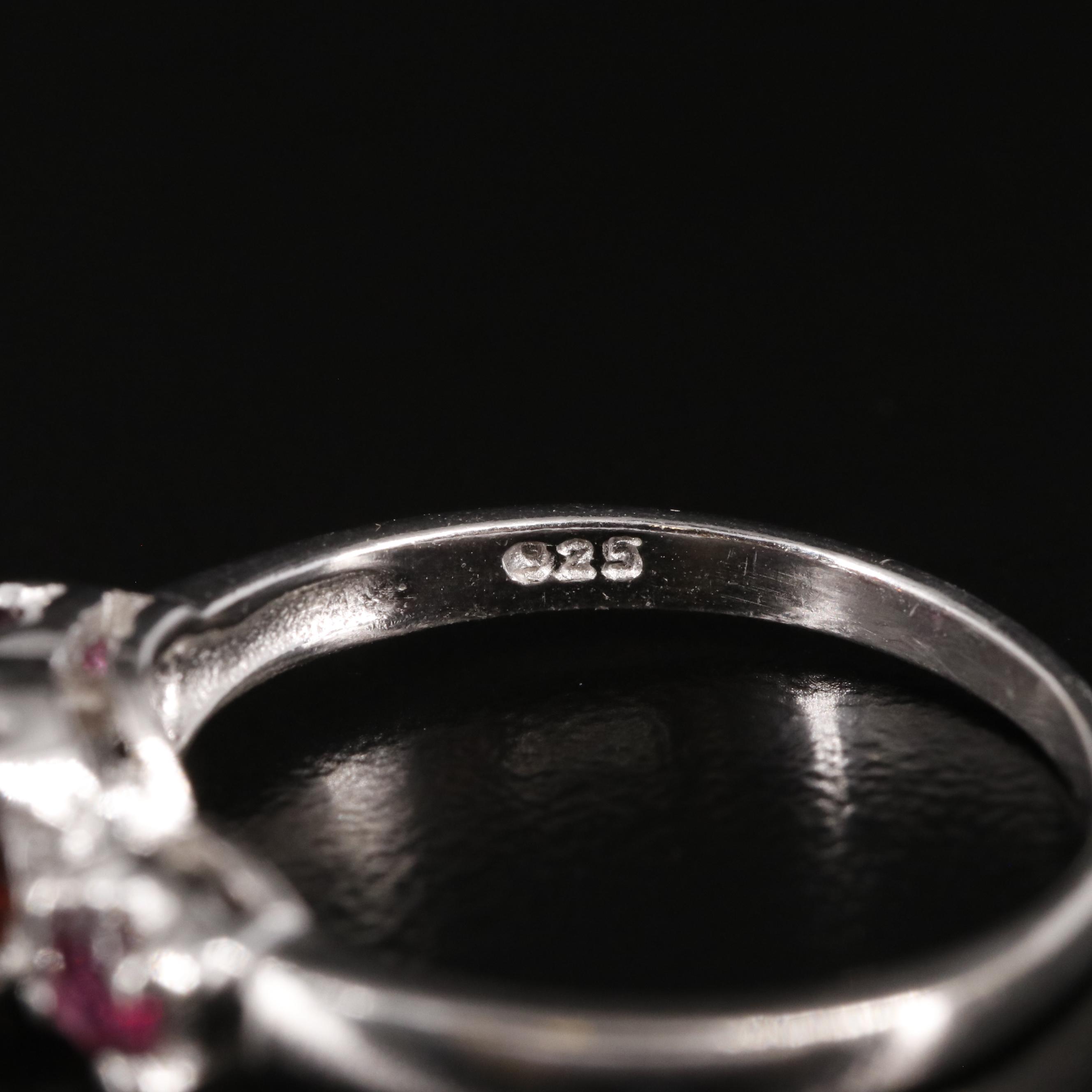 Sterling Garnet Three Stone Ring