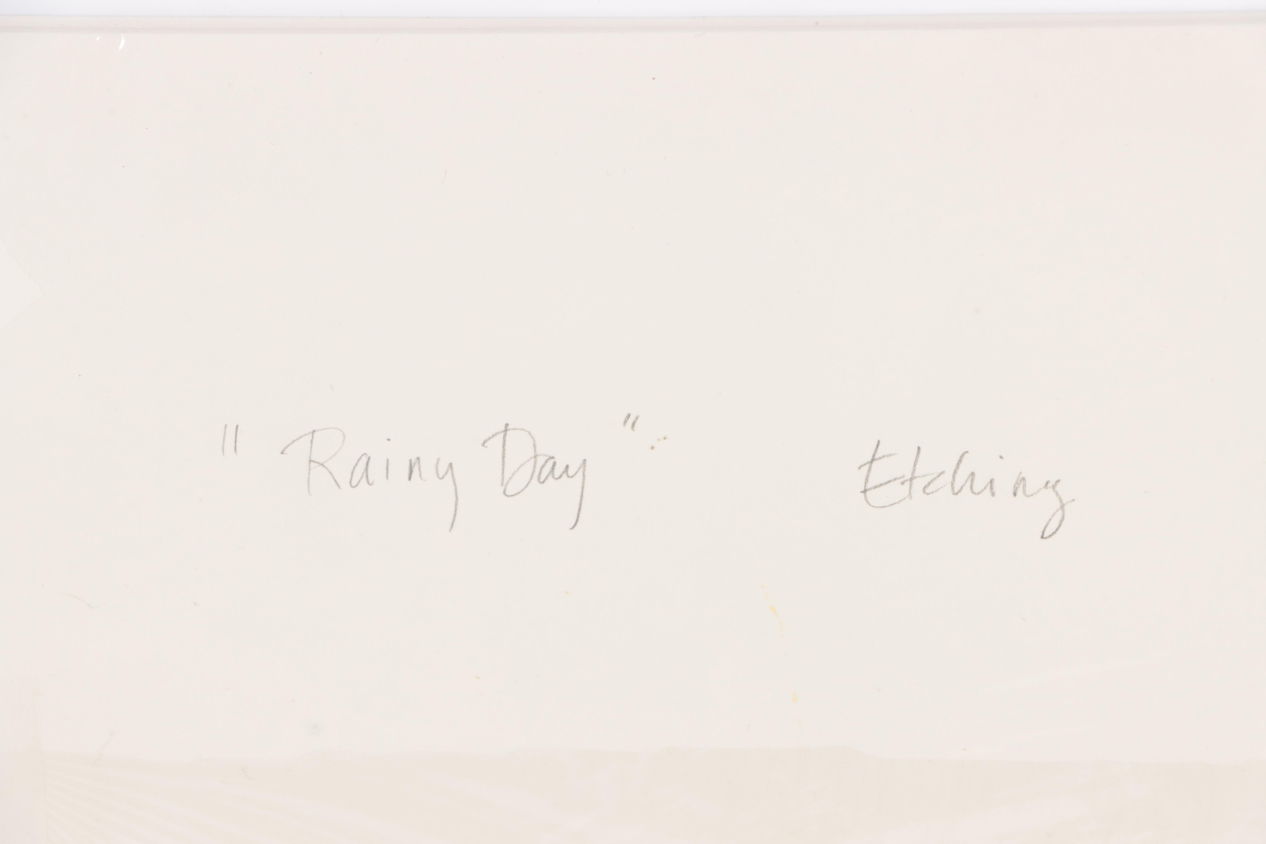 Pastoral River Landscape Etching "Rainy Day"