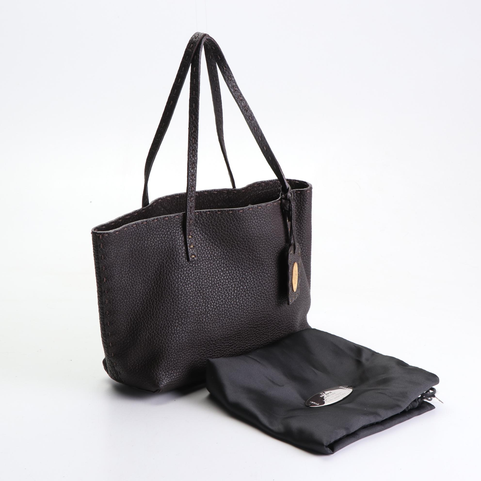 Fendi Selleria Tote Bag in Pebble Grain Textured Leather with Running Stitch