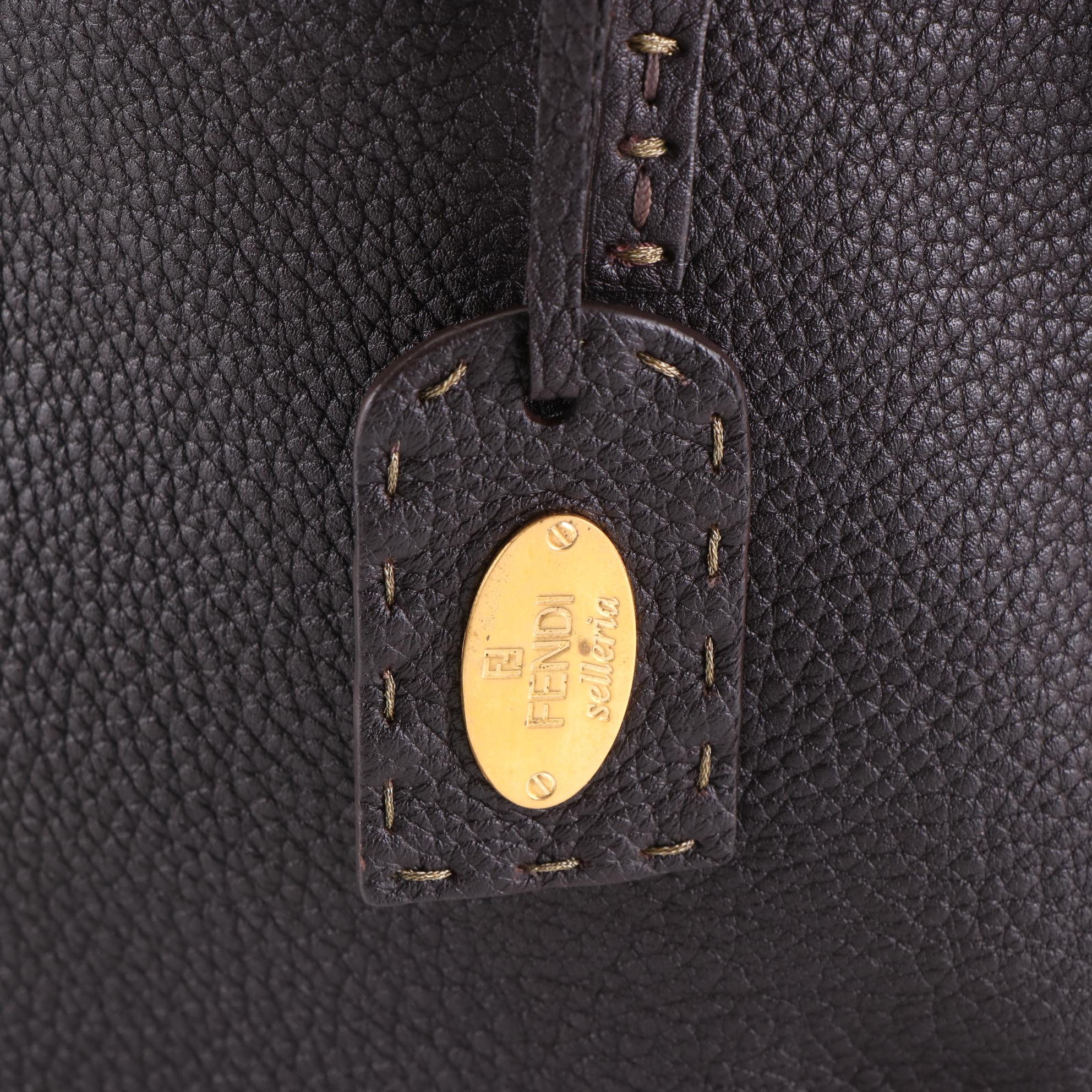 Fendi Selleria Tote Bag in Pebble Grain Textured Leather with Running Stitch