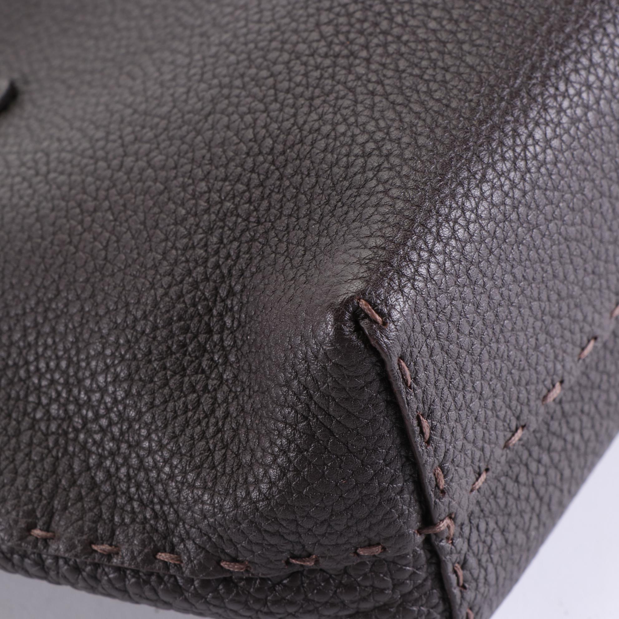 Fendi Selleria Tote Bag in Pebble Grain Textured Leather with Running Stitch