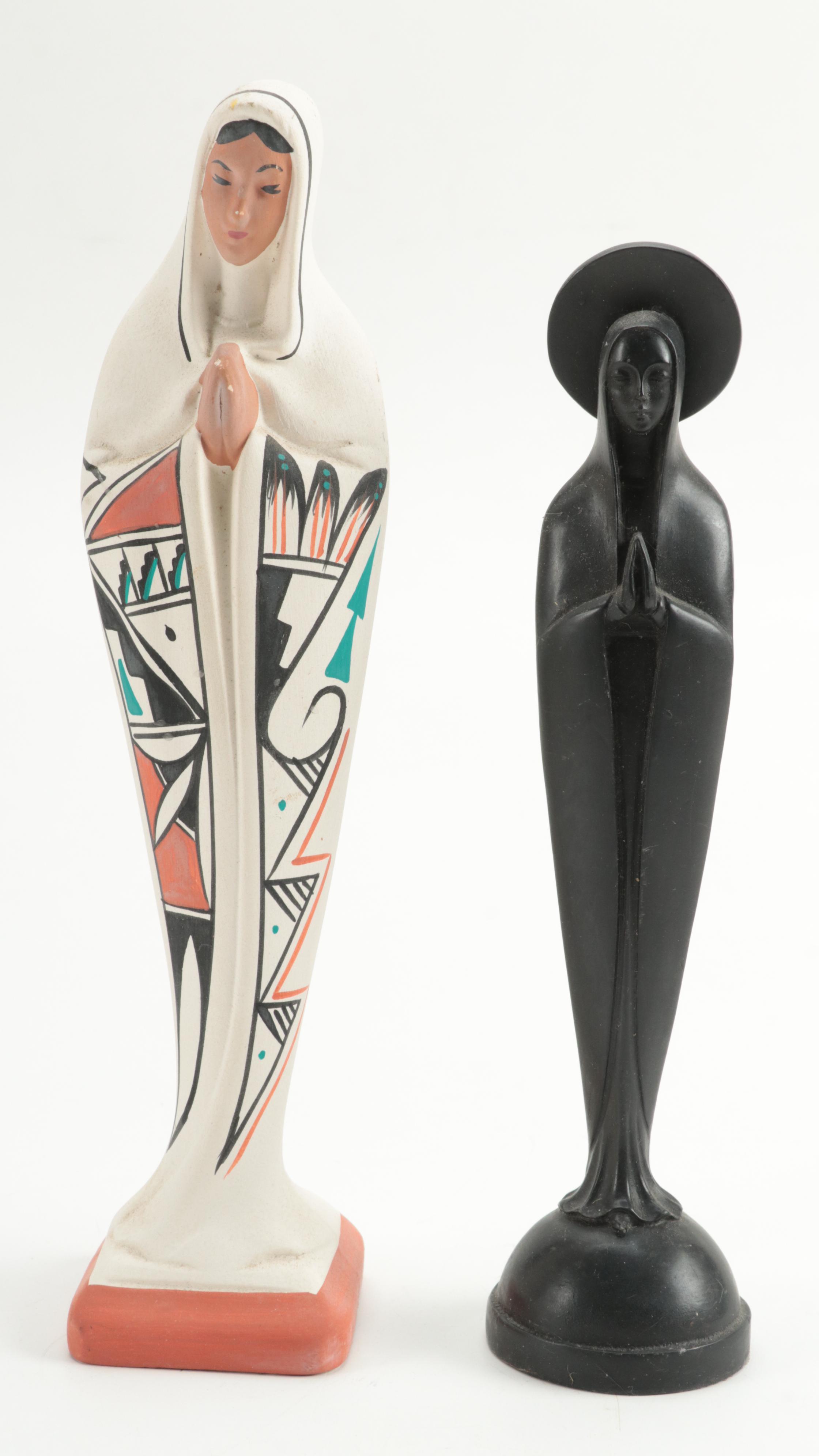 Bianchi Black Glazed with Southwestern Style Madonna and Metal Cross