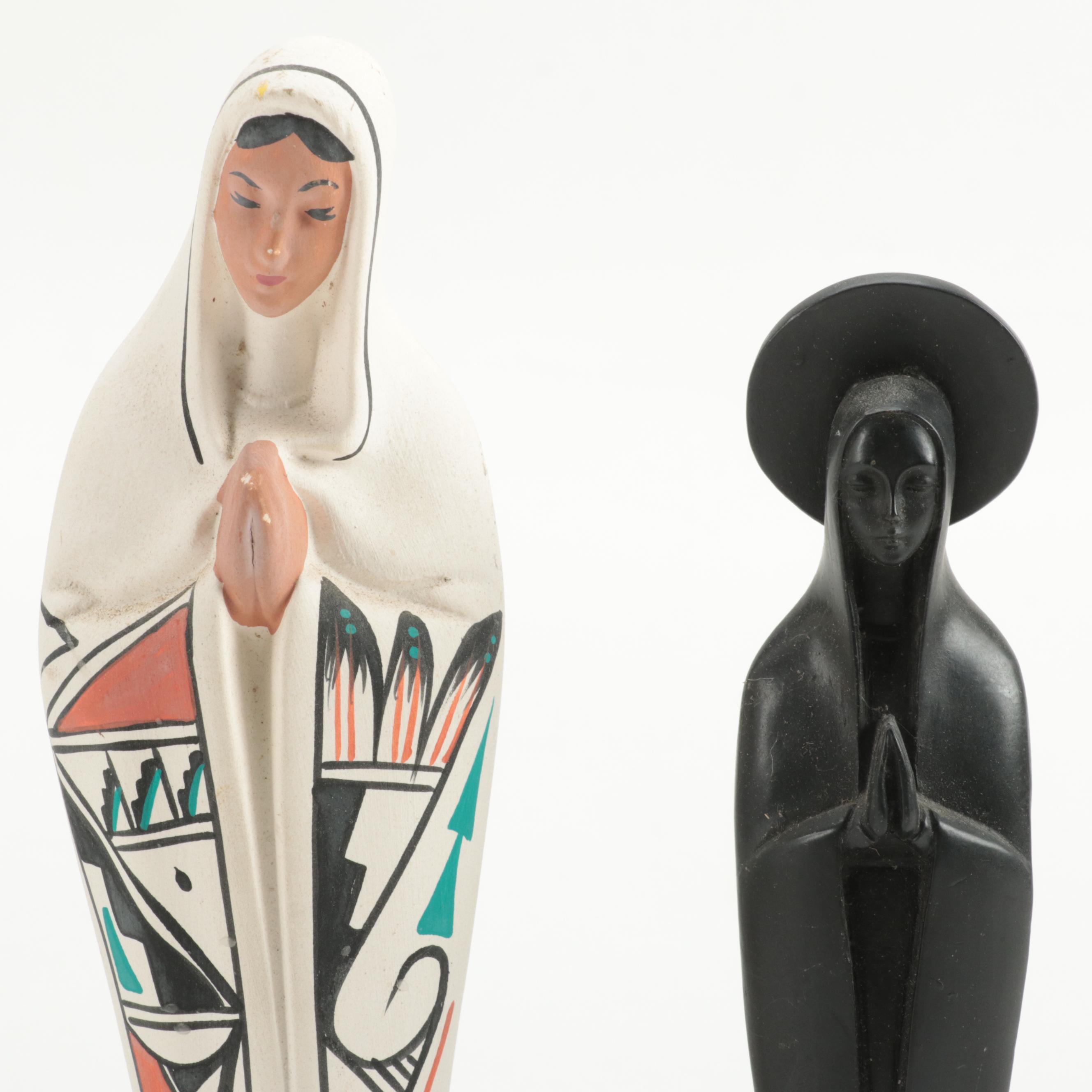 Bianchi Black Glazed with Southwestern Style Madonna and Metal Cross