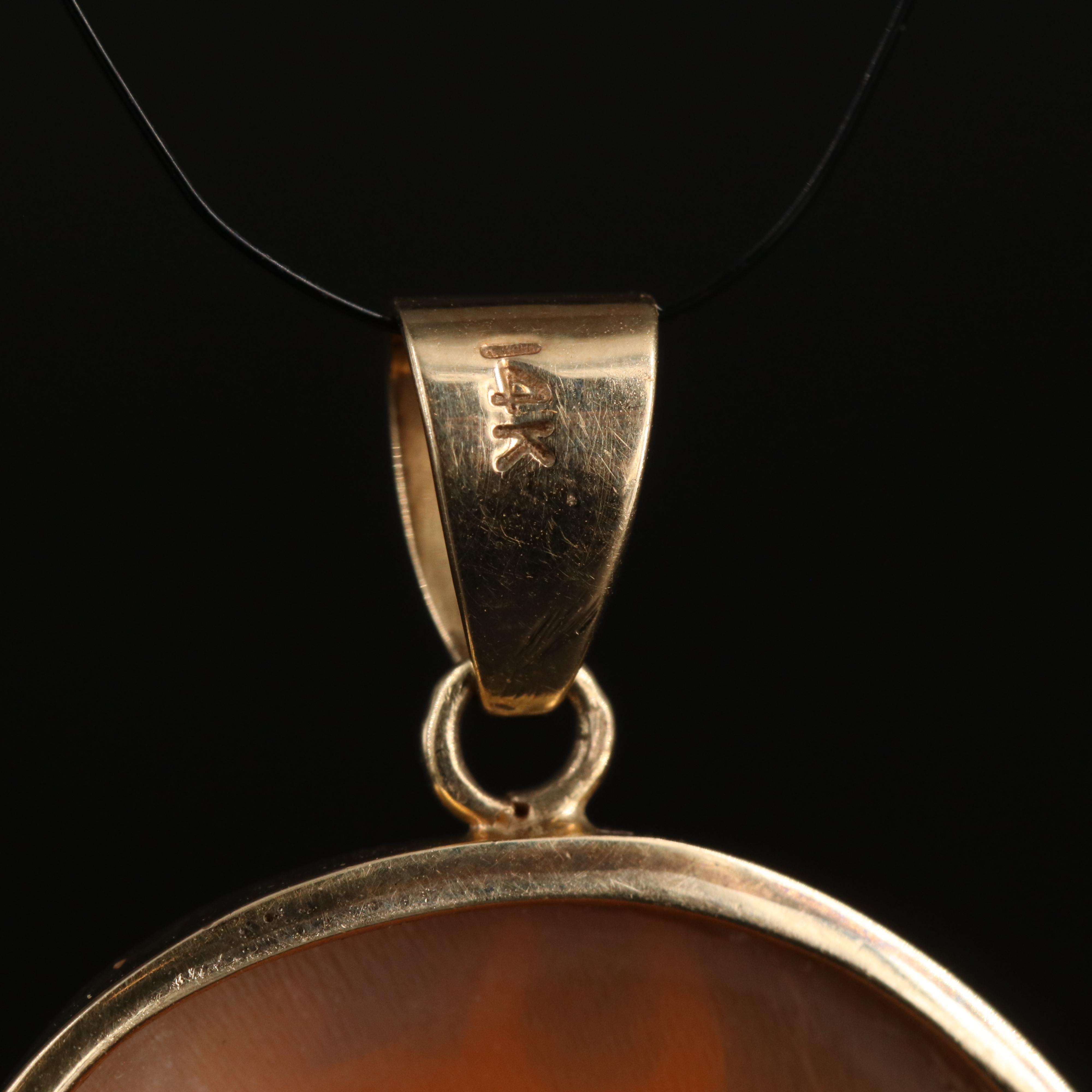Antique 14K Shell Diana Cameo Pendant