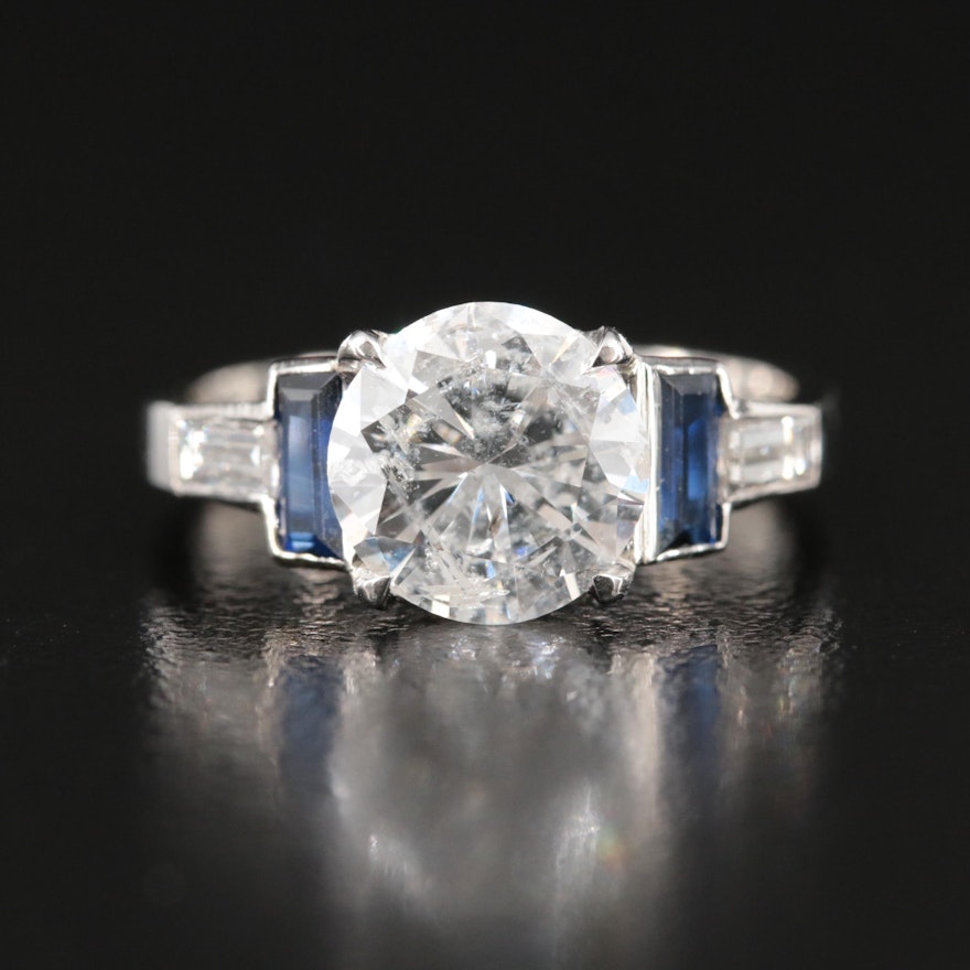Platinum 2.53 CTW Diamond and Sapphire Ring