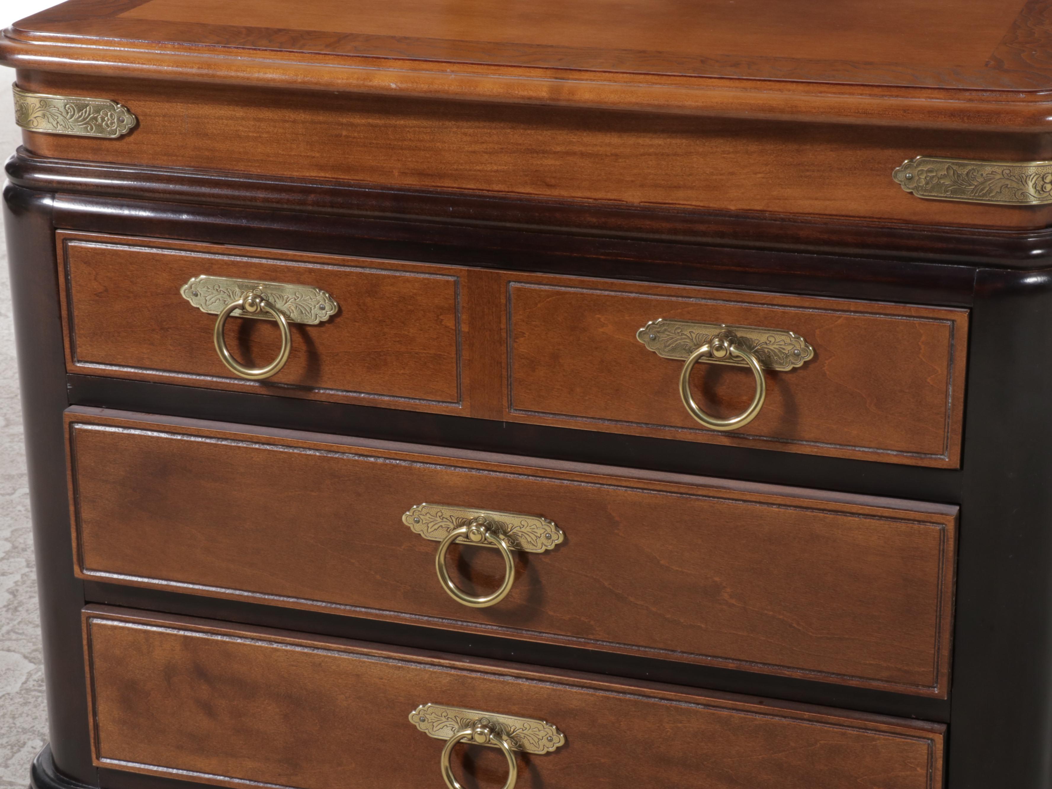 Sherrill Chinese Style Maple and Elm-Crossbanded Three-Drawer Bedside Chest