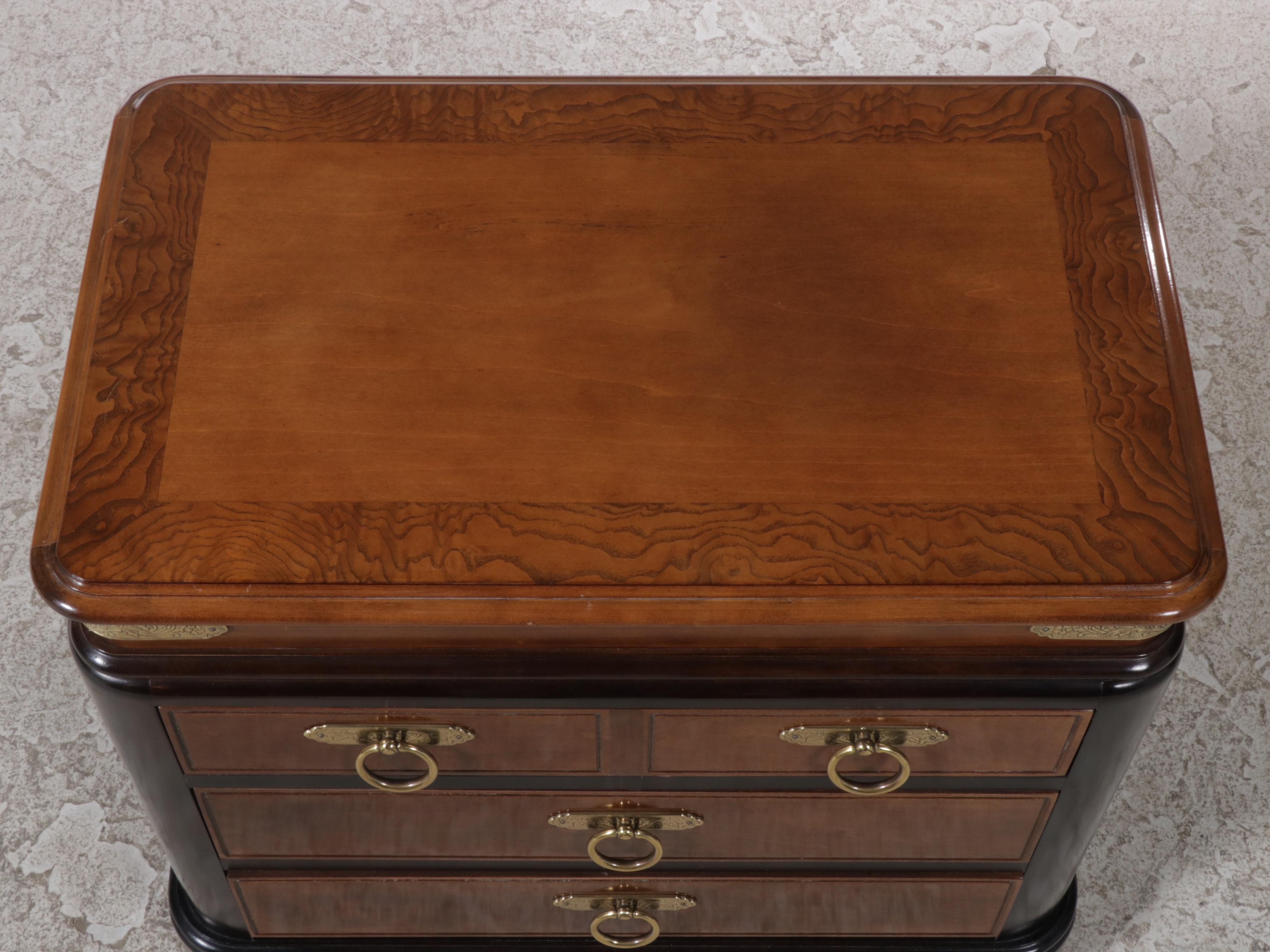 Sherrill Chinese Style Maple and Elm-Crossbanded Three-Drawer Bedside Chest