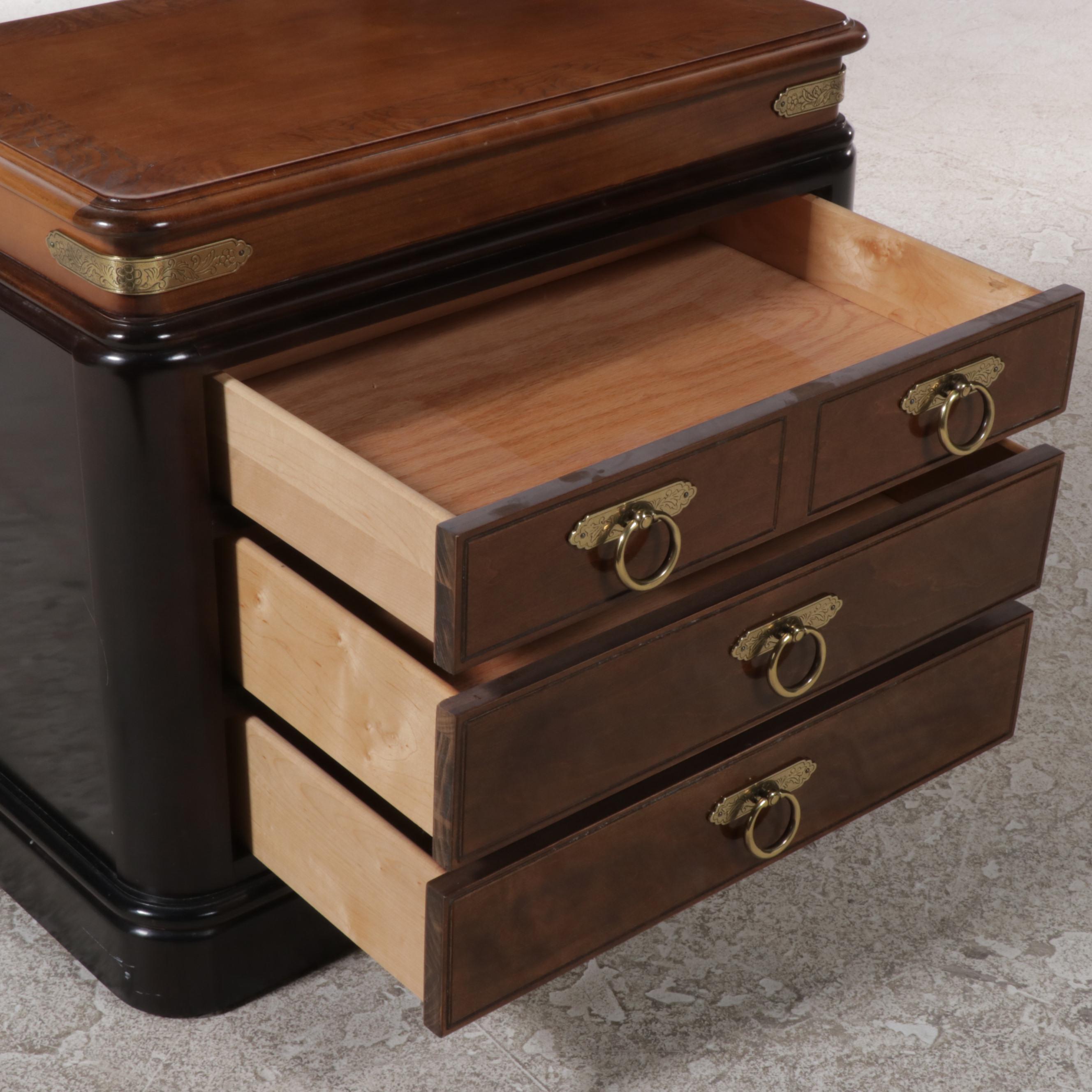 Sherrill Chinese Style Maple and Elm-Crossbanded Three-Drawer Bedside Chest