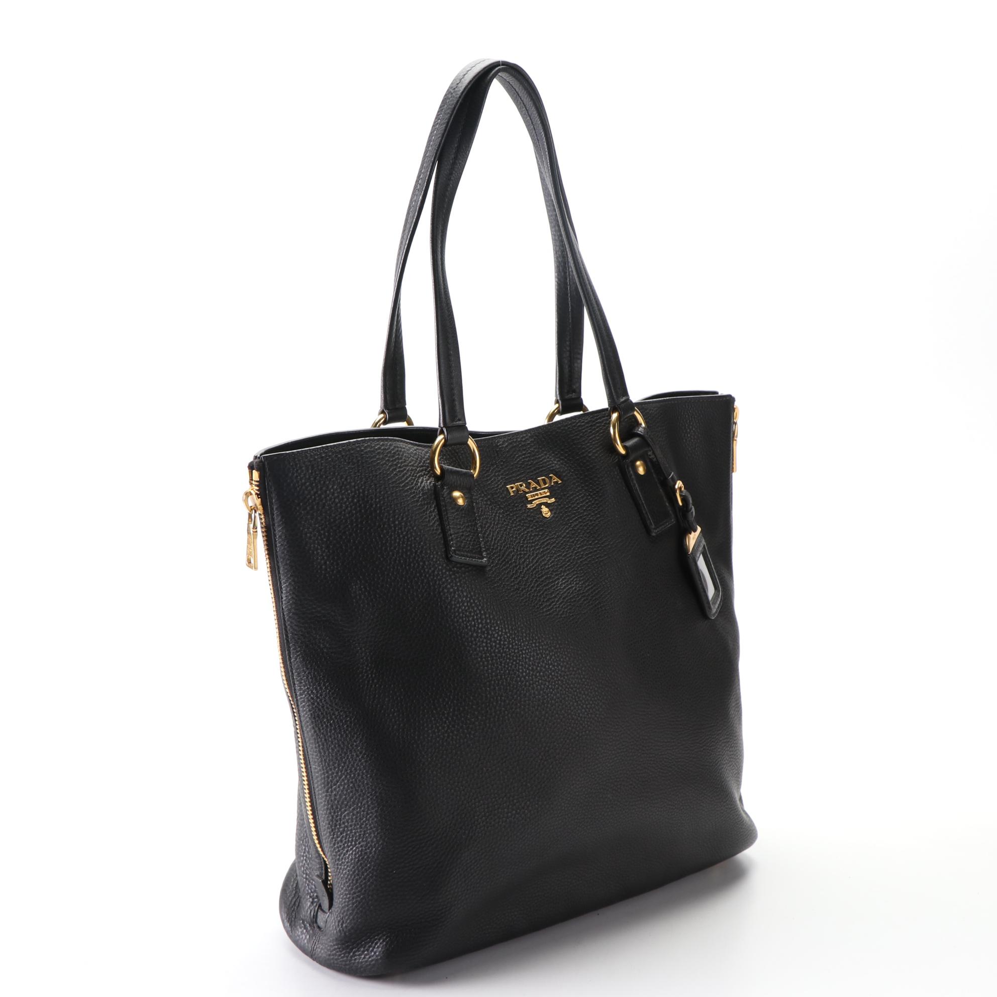 Prada Tote Bag in Black Vitello Daino Leather