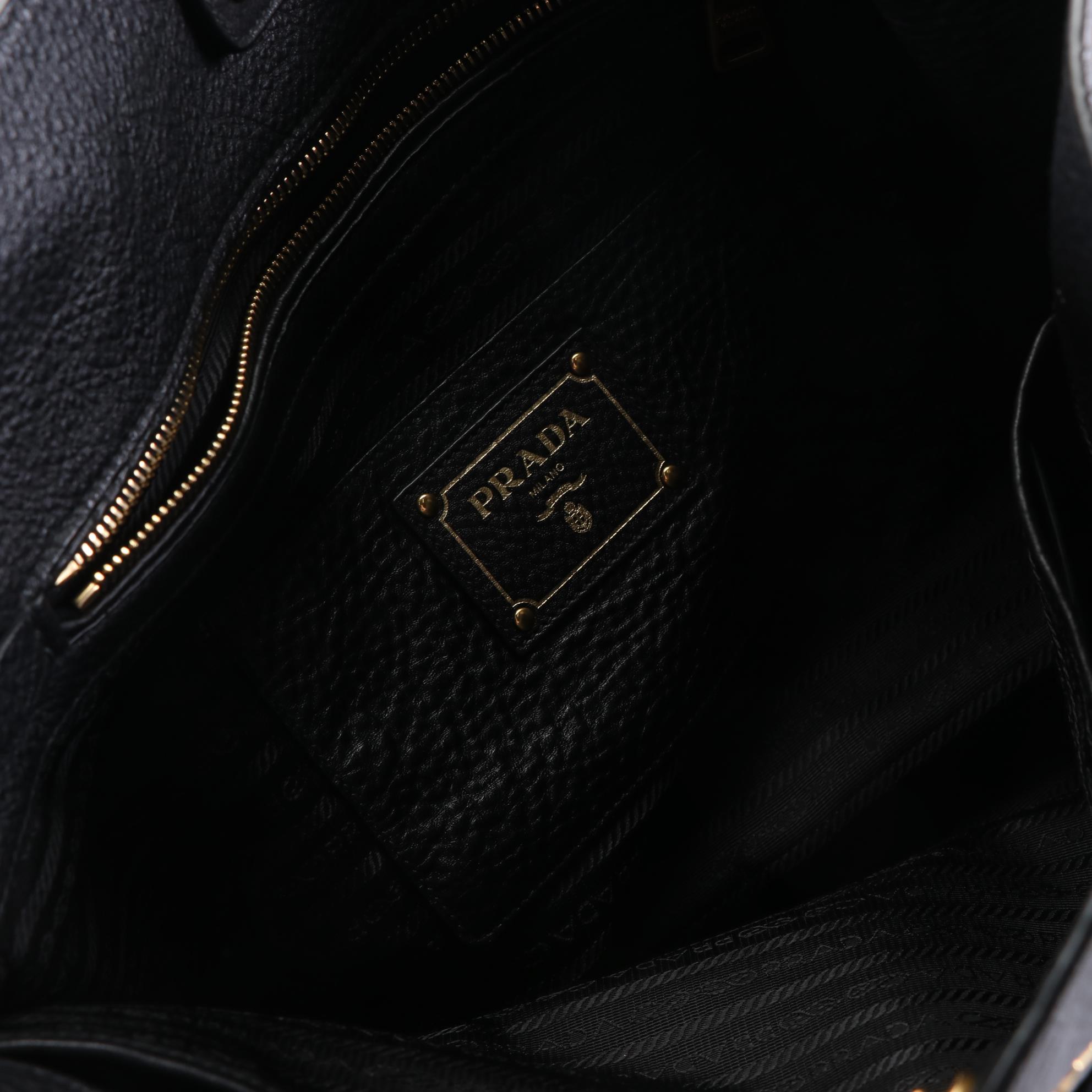 Prada Tote Bag in Black Vitello Daino Leather