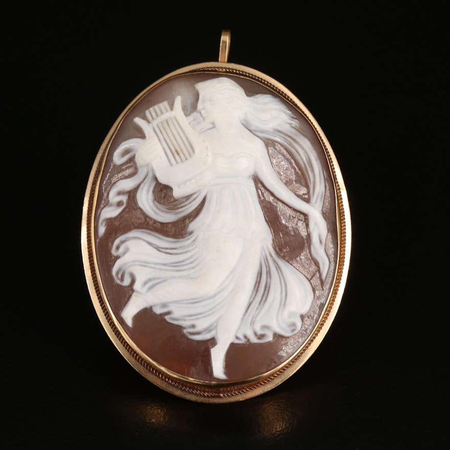 14K "Erato" Shell Cameo Converter Brooch