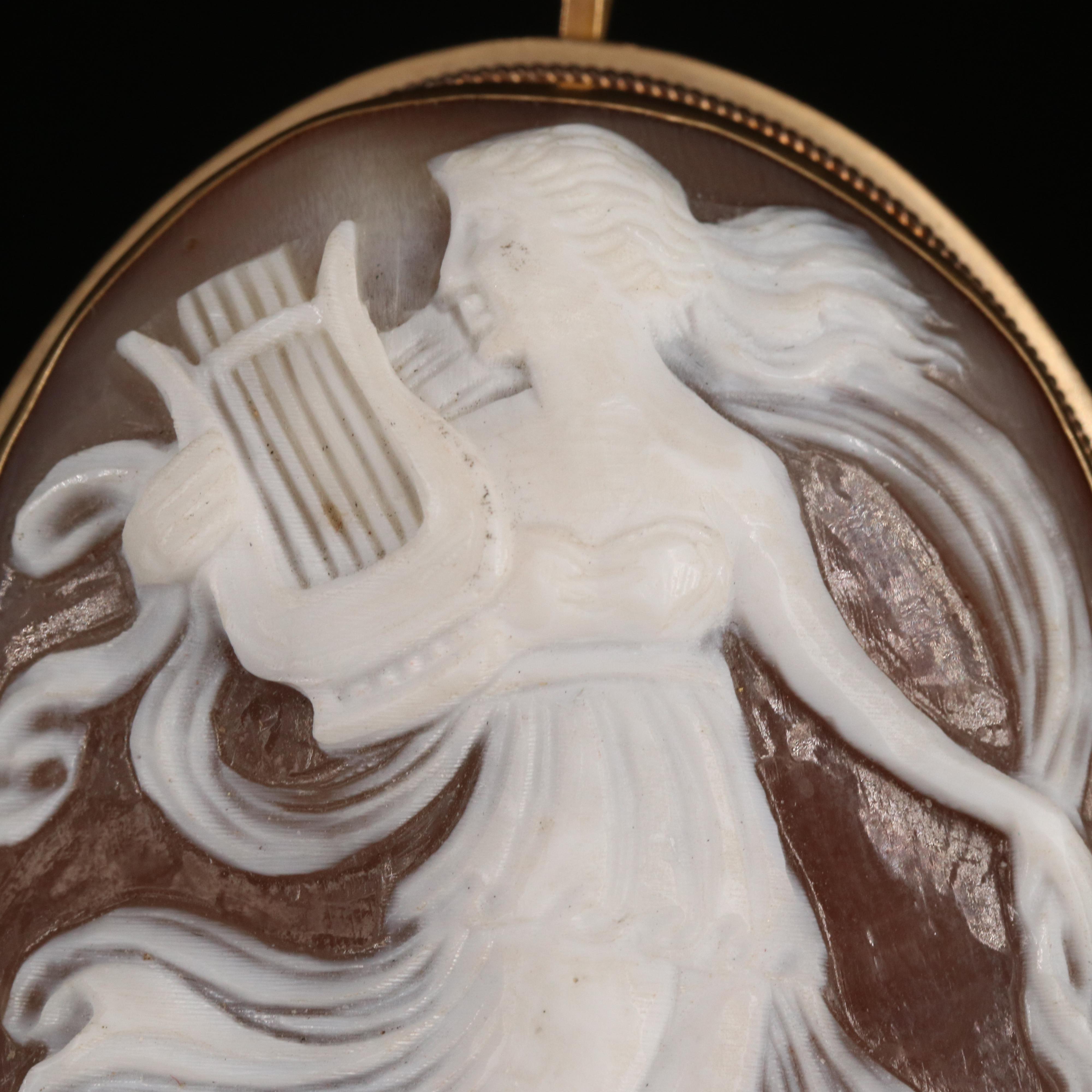 14K "Erato" Shell Cameo Converter Brooch