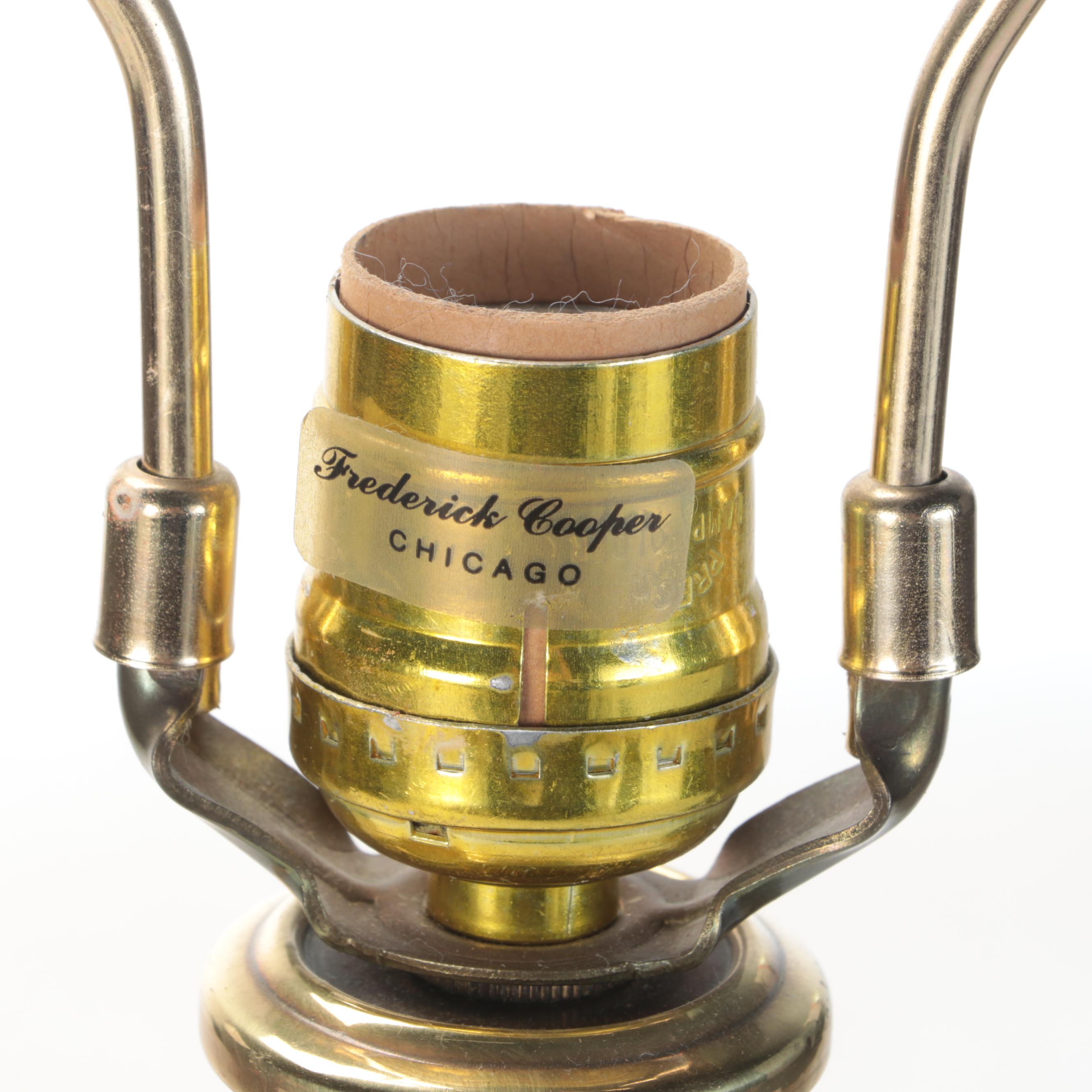 Pair of Frederick Cooper Brass Candlestick Buffet Lamps with Black Paper Shades