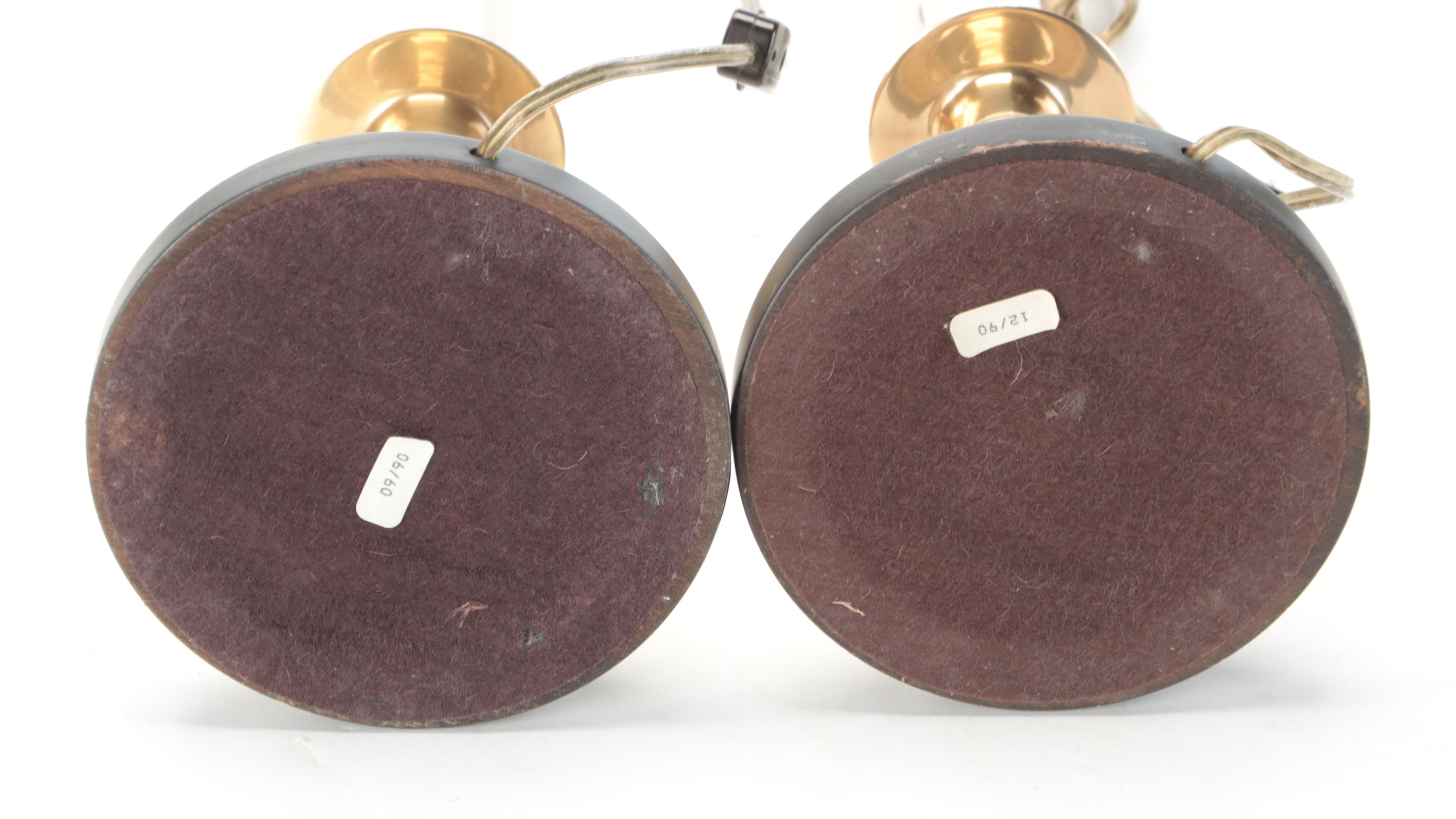 Pair of Frederick Cooper Brass Candlestick Buffet Lamps with Black Paper Shades