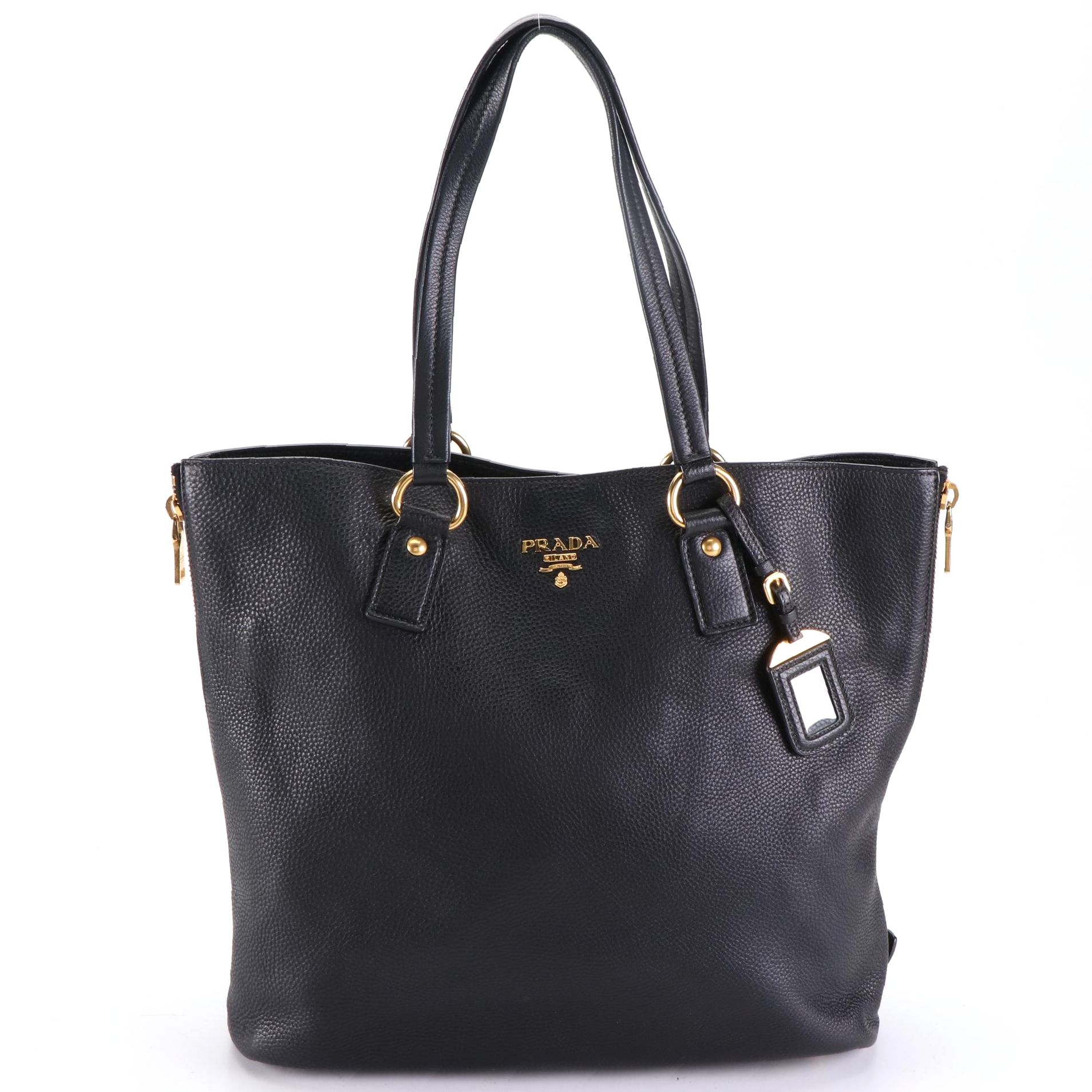 Prada Tote Bag in Black Vitello Daino Leather